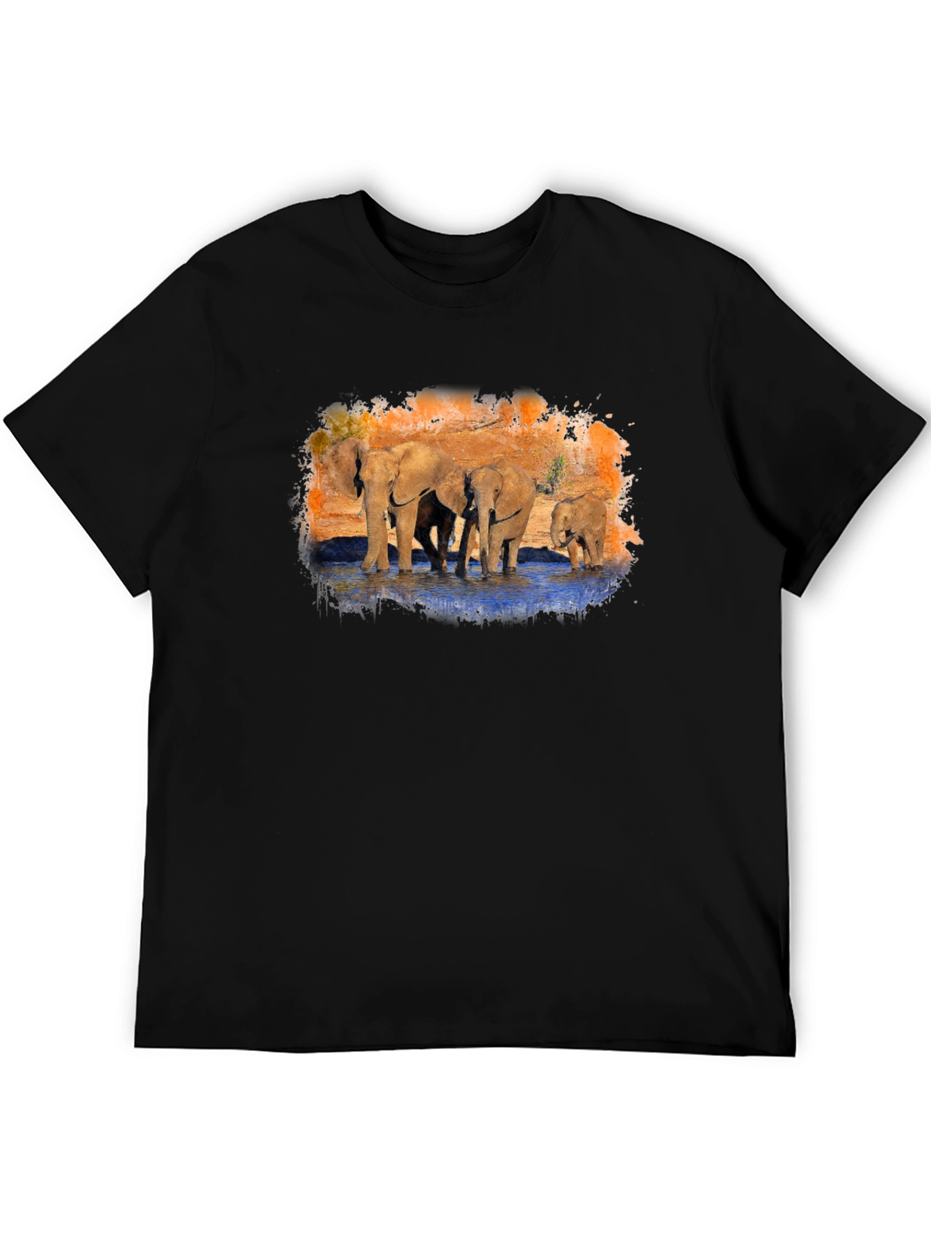 Elephant Family Graphic Print Black T-Shirt