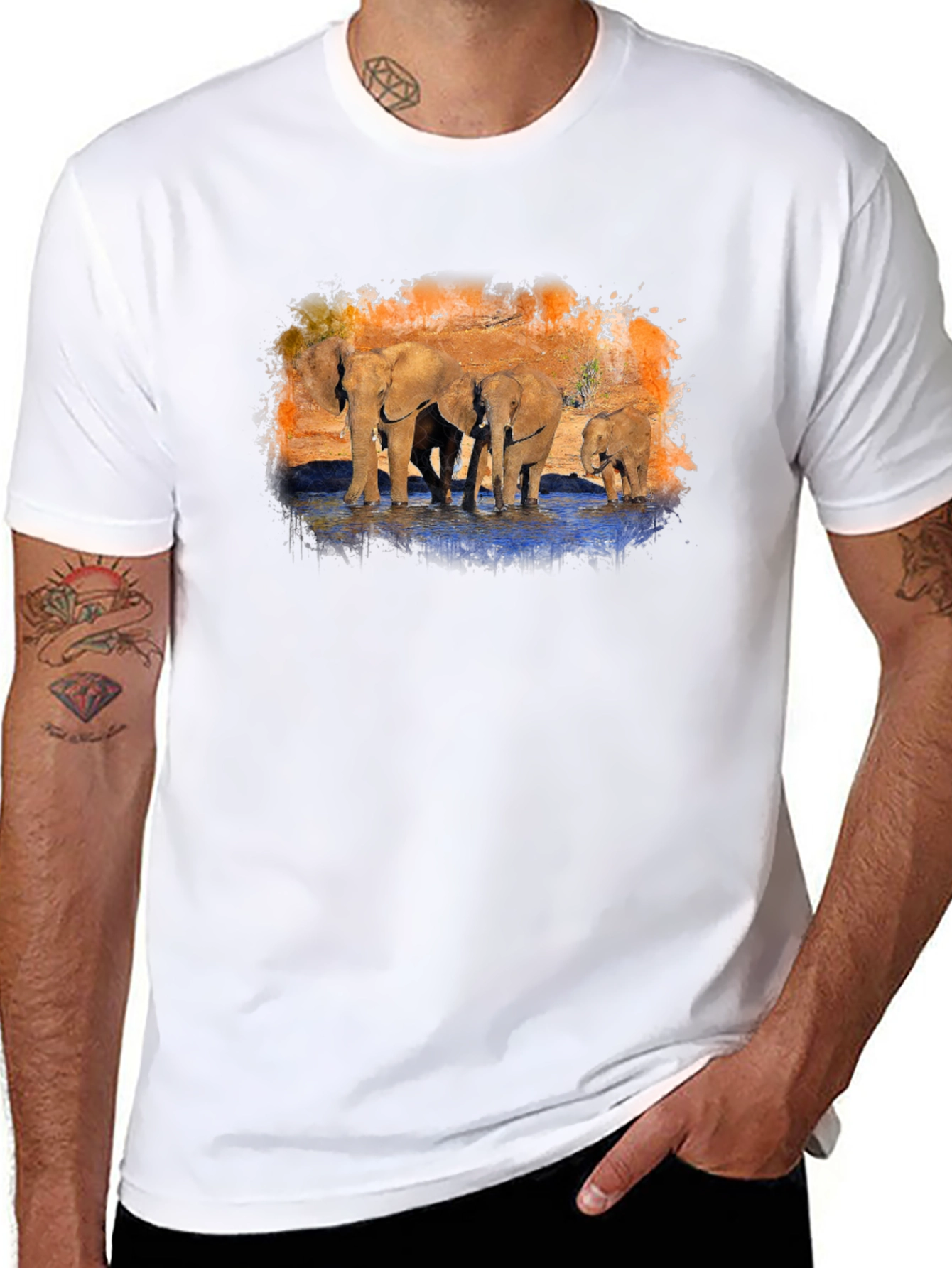 Elephant Family Graphic Print Black T-Shirt
