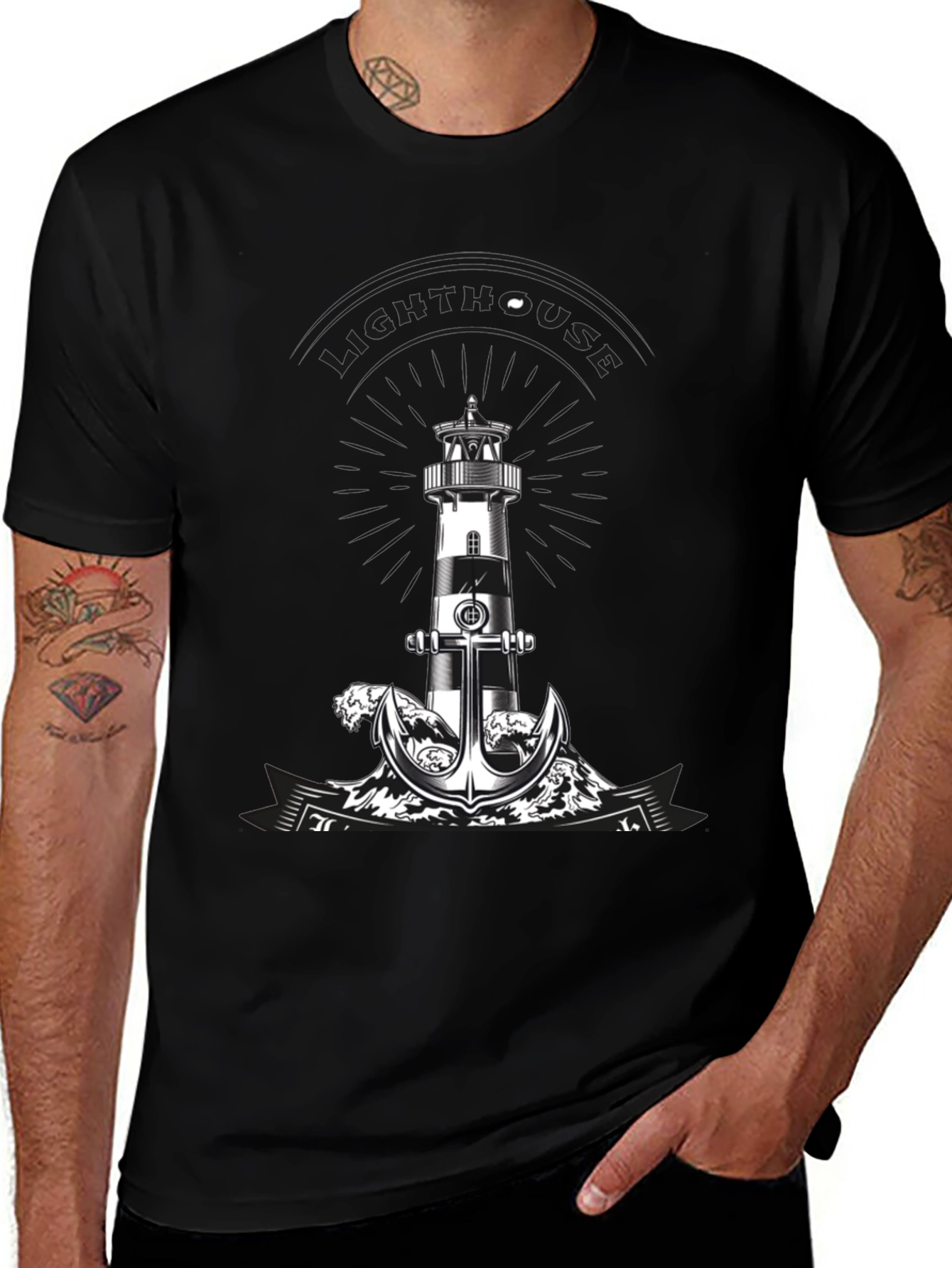 Nautical Lighthouse & Anchor Graphic Tee