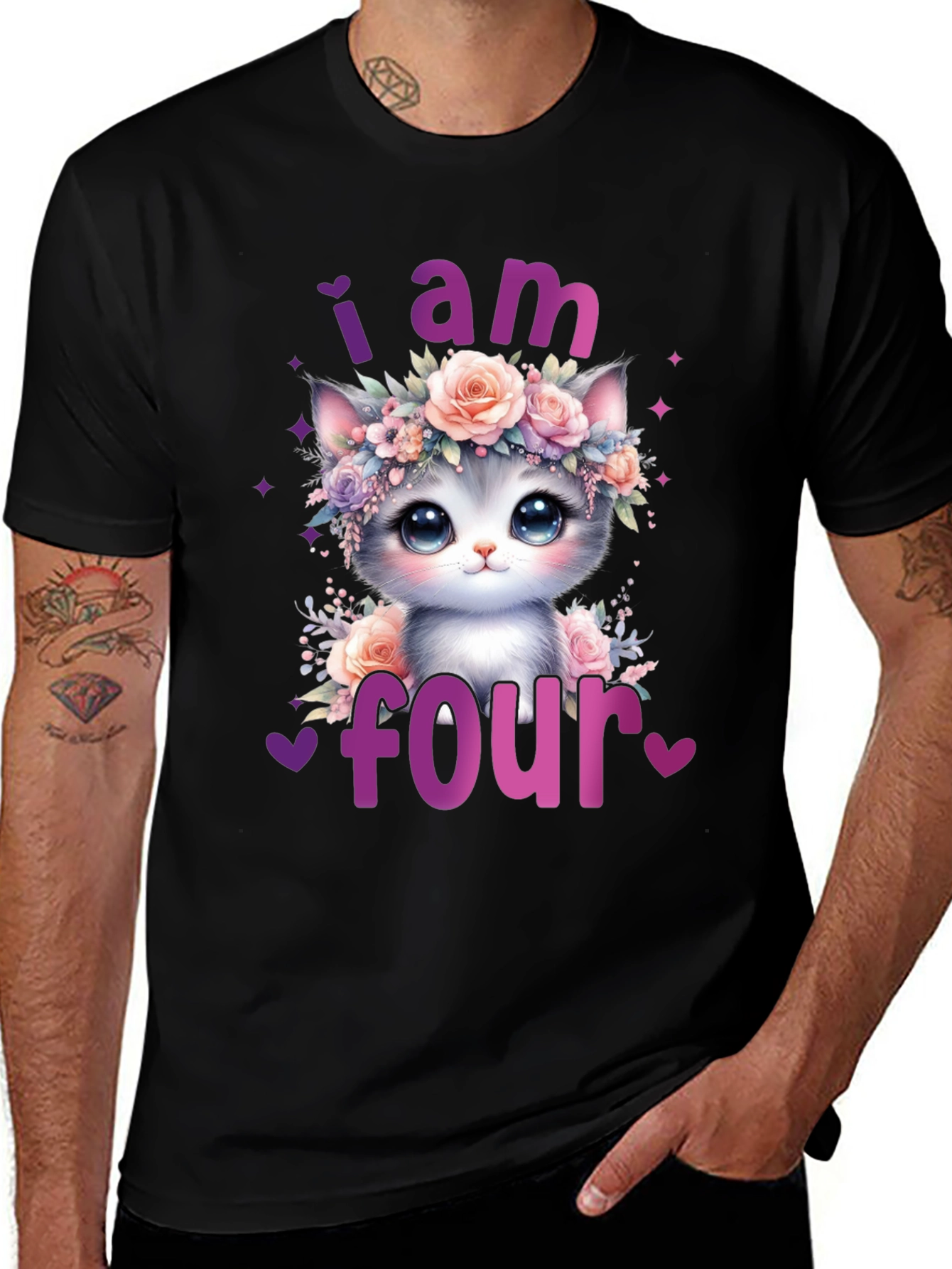 Cute I am Four Cat Birthday T-Shirt