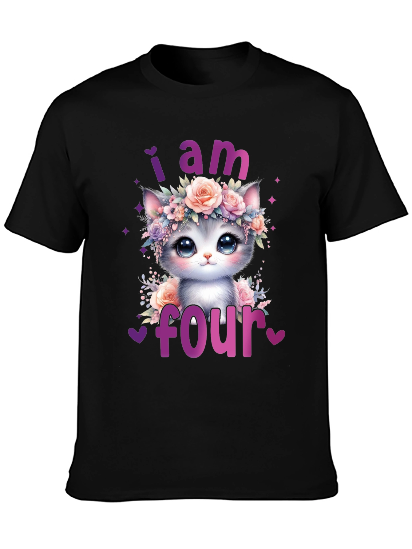 Cute I am Four Cat Birthday T-Shirt