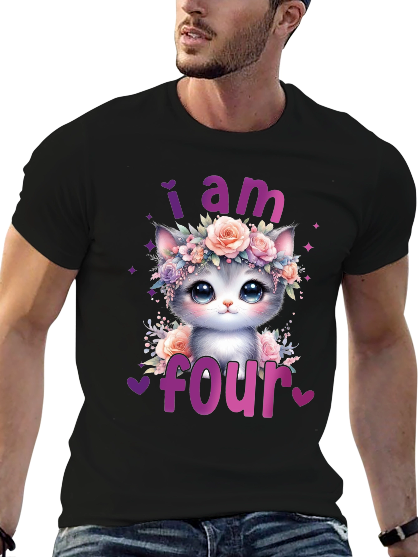 Cute I am Four Cat Birthday T-Shirt