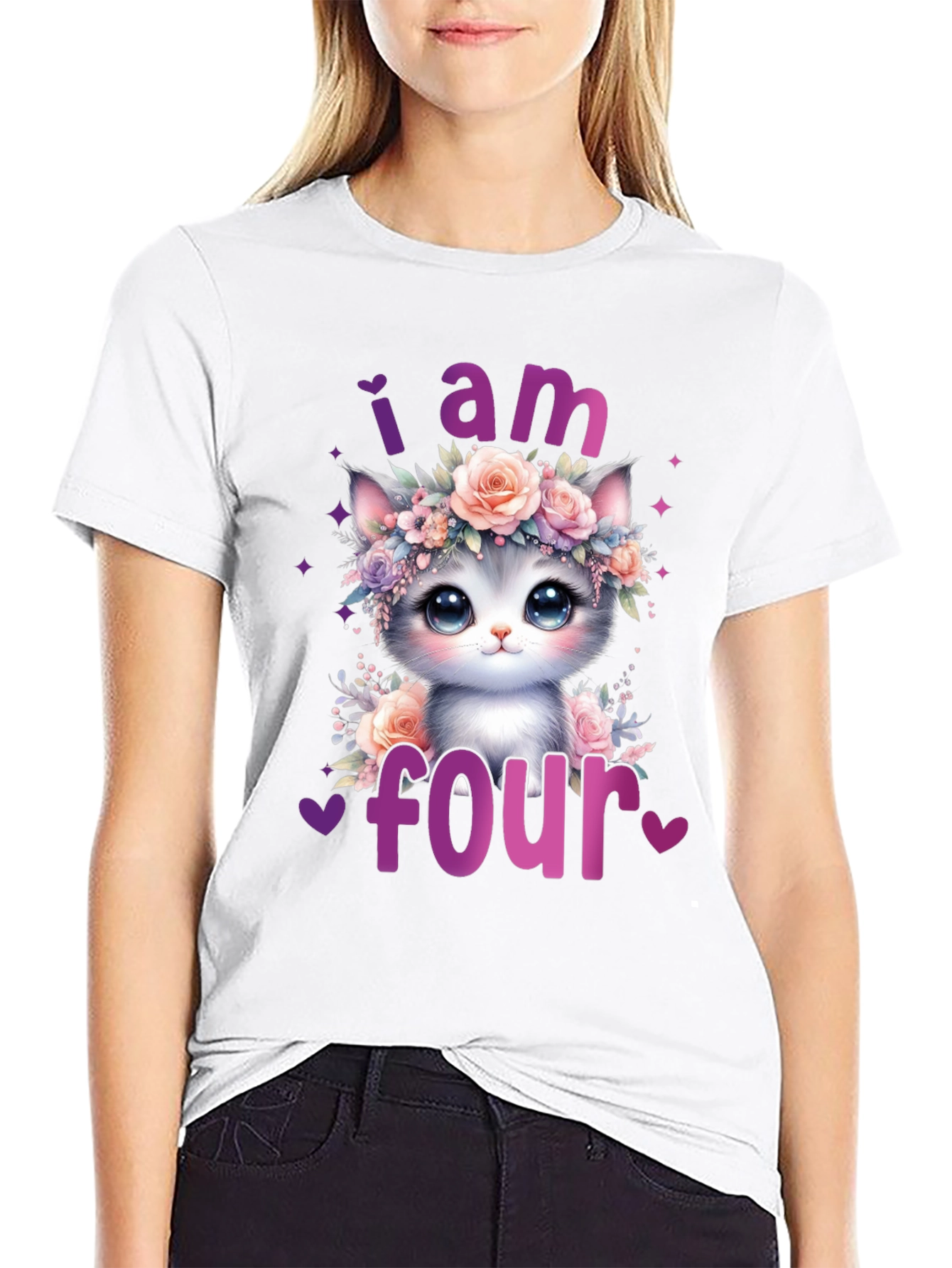 Cute I am Four Cat Birthday T-Shirt