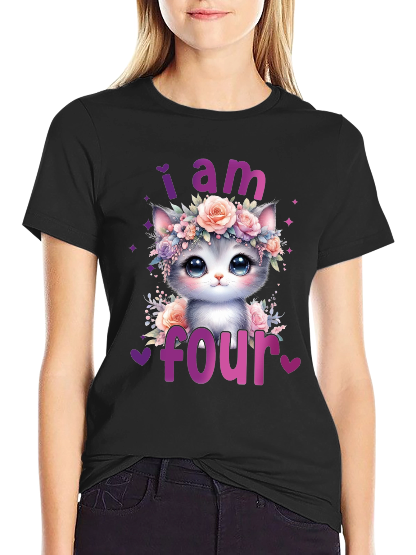 Cute I am Four Cat Birthday T-Shirt