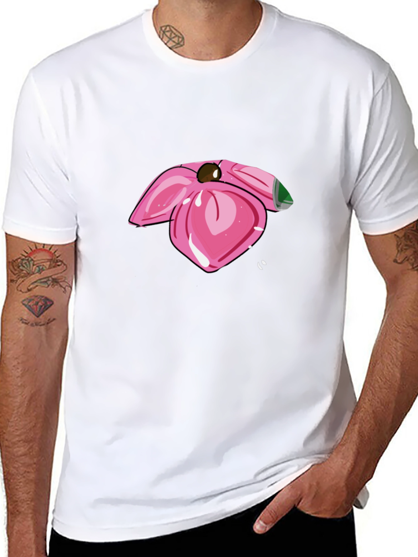Pink Flower Graphic Black T-Shirt