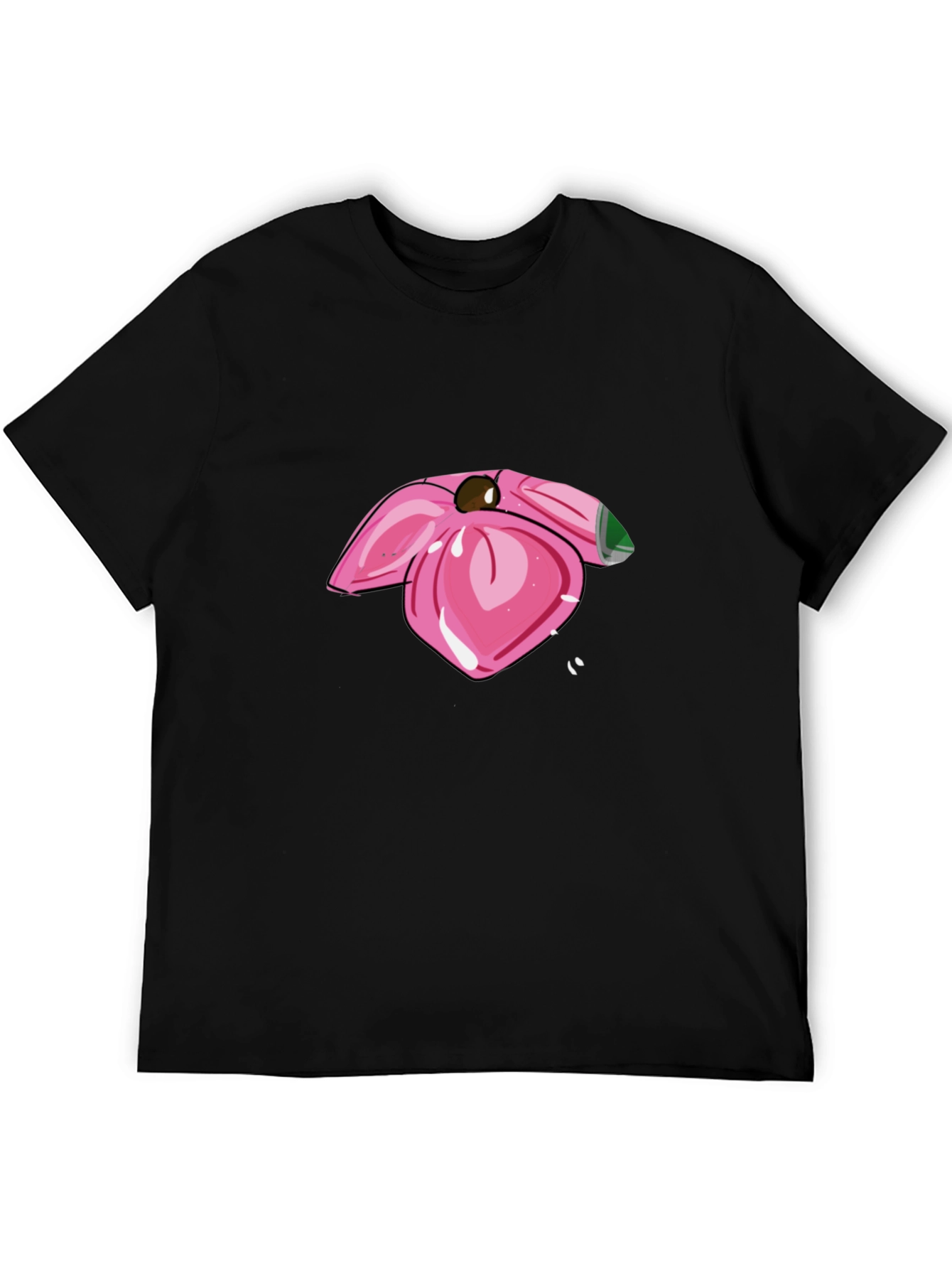 Pink Flower Graphic Black T-Shirt