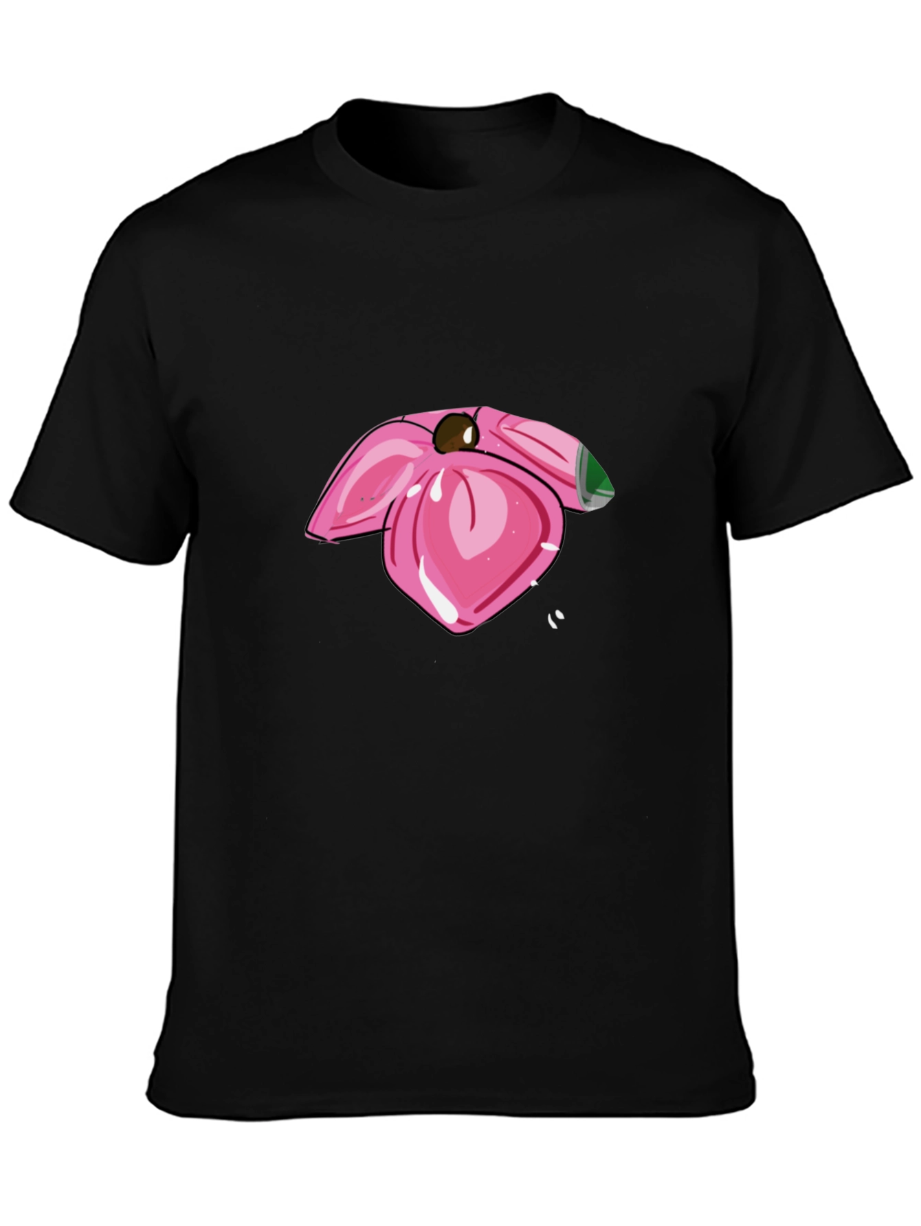 Pink Flower Graphic Black T-Shirt