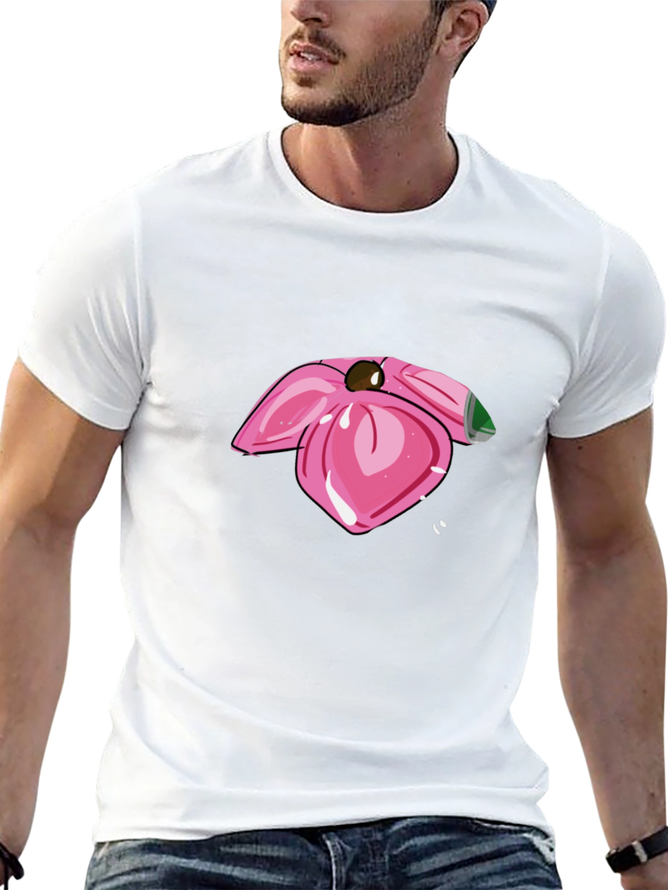 Pink Flower Graphic Black T-Shirt