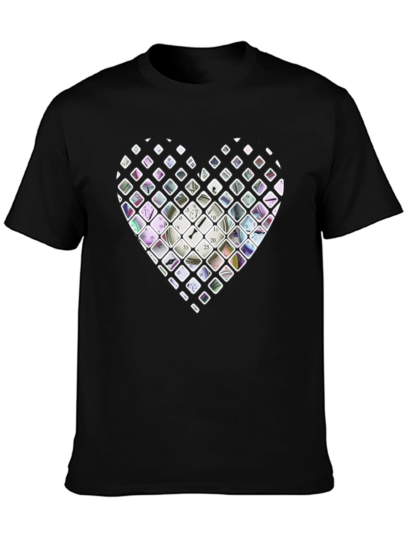 Time Heart Mens Black T-Shirt