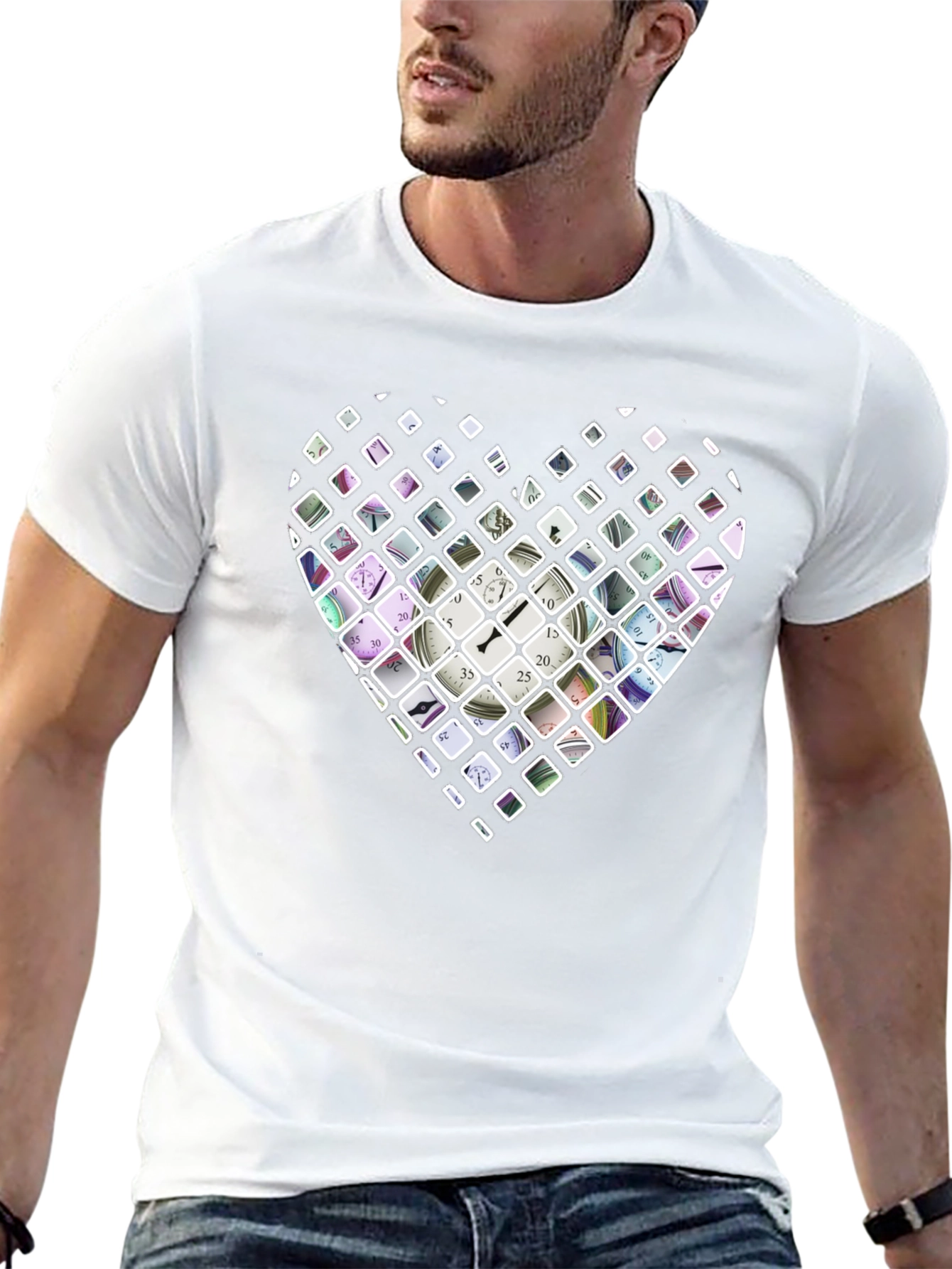 Time Heart Mens Black T-Shirt
