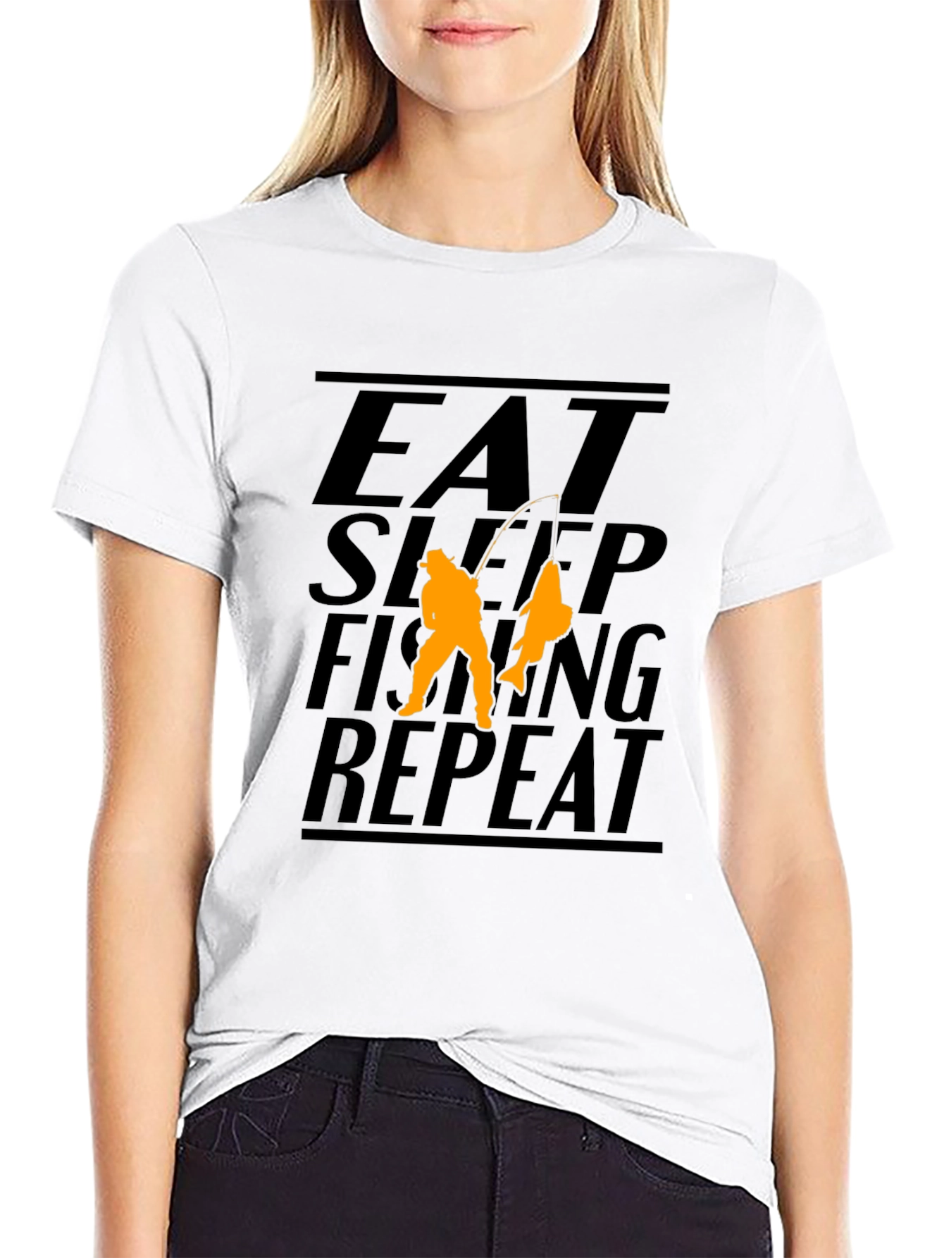 Eat Sleep Fishing Repeat Black Graphic T-Shirt