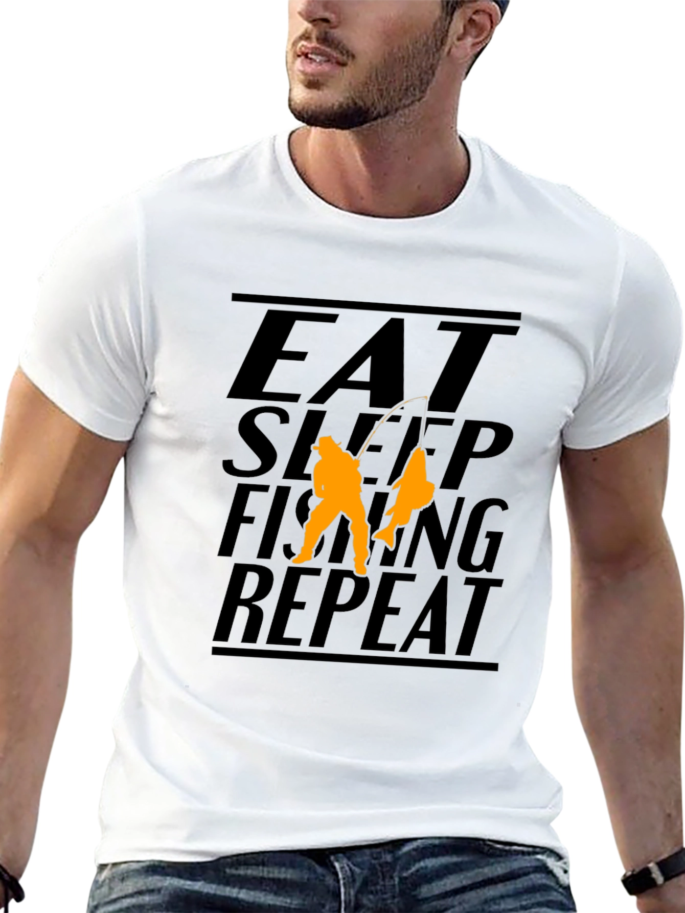 Eat Sleep Fishing Repeat Black Graphic T-Shirt
