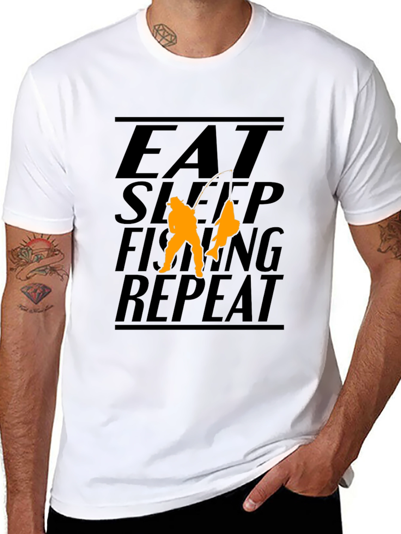 Eat Sleep Fishing Repeat Black Graphic T-Shirt
