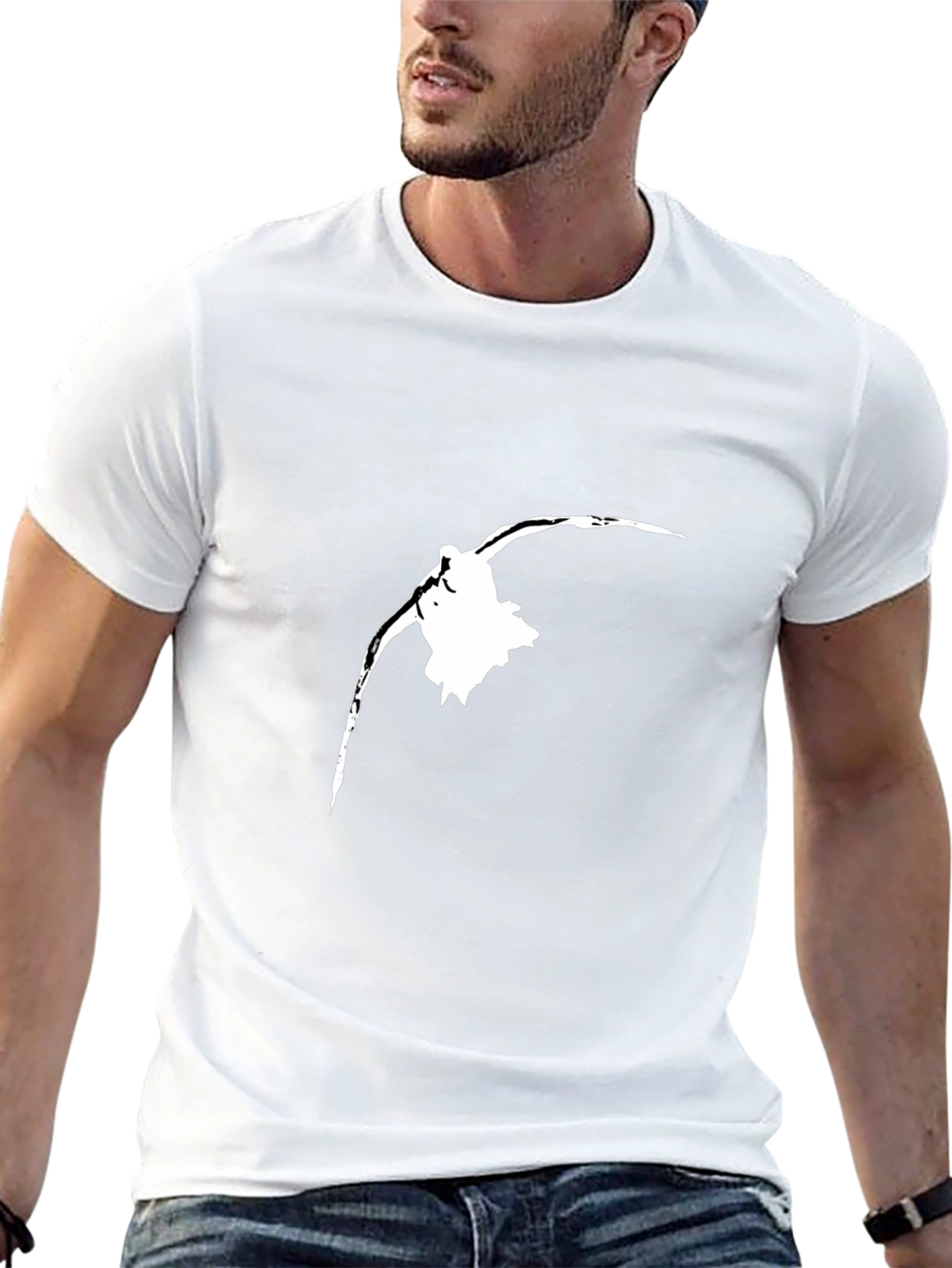 Black T-Shirt with White Bird Silhouette