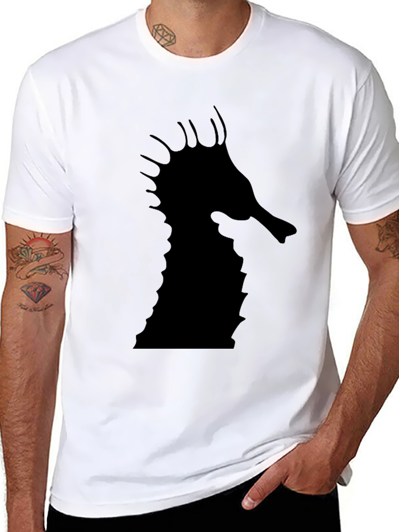 Sea Horse Graphic Tee - Black Cotton T-Shirt
