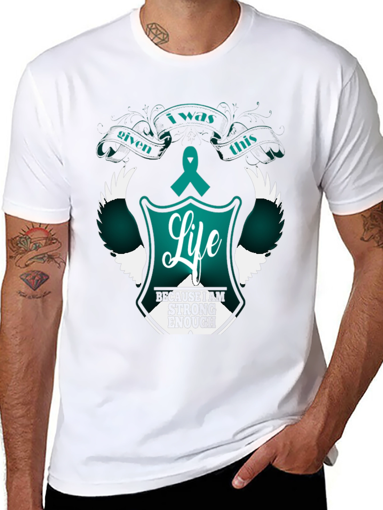 Strong Enough Life T-Shirt Teal Ribbon