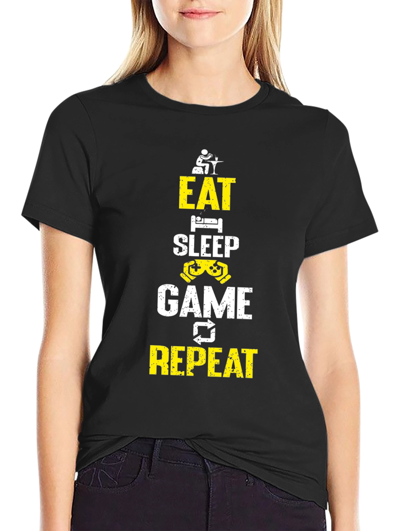 Eat Sleep Game Repeat Black Graphic Tee