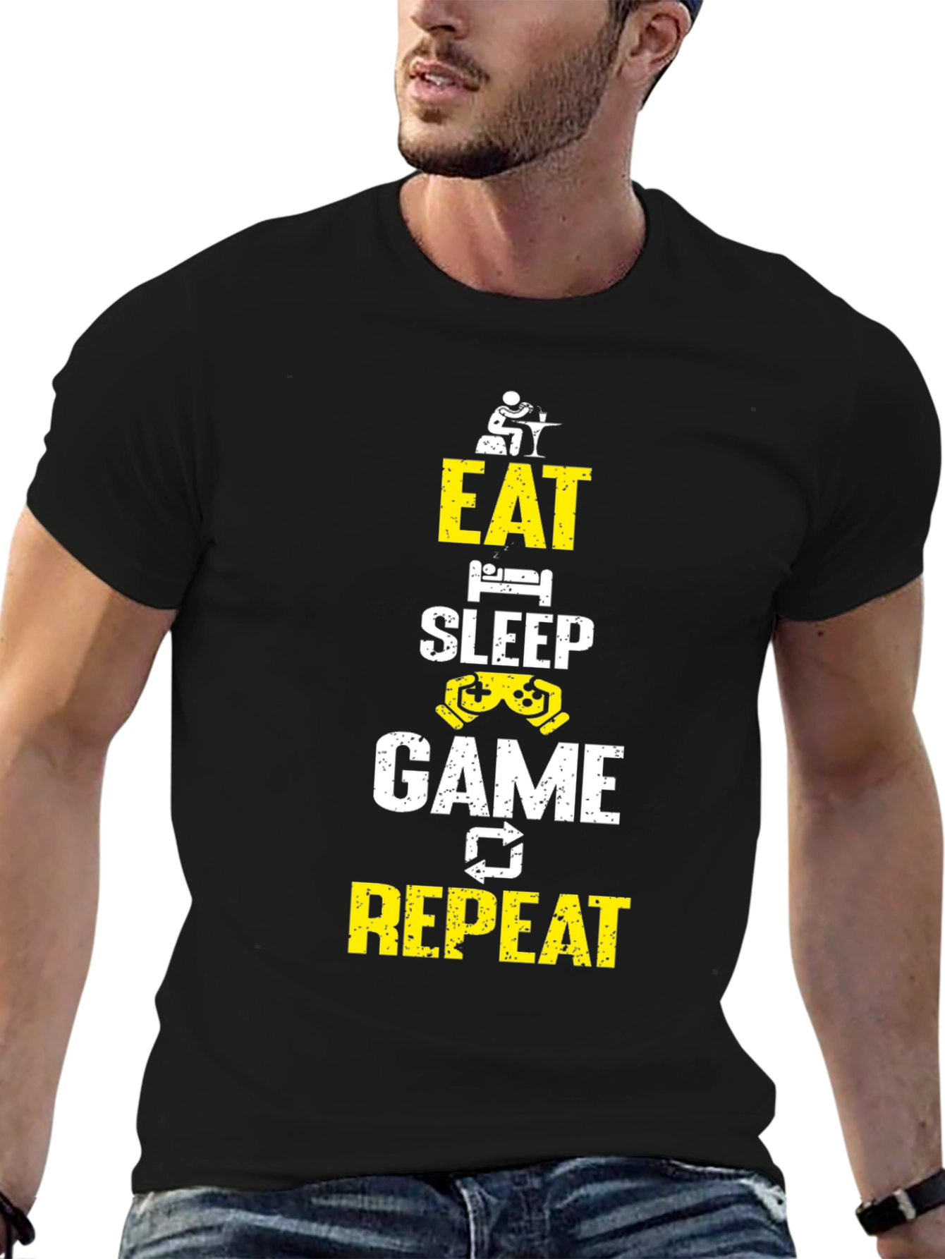 Eat Sleep Game Repeat Black Graphic Tee