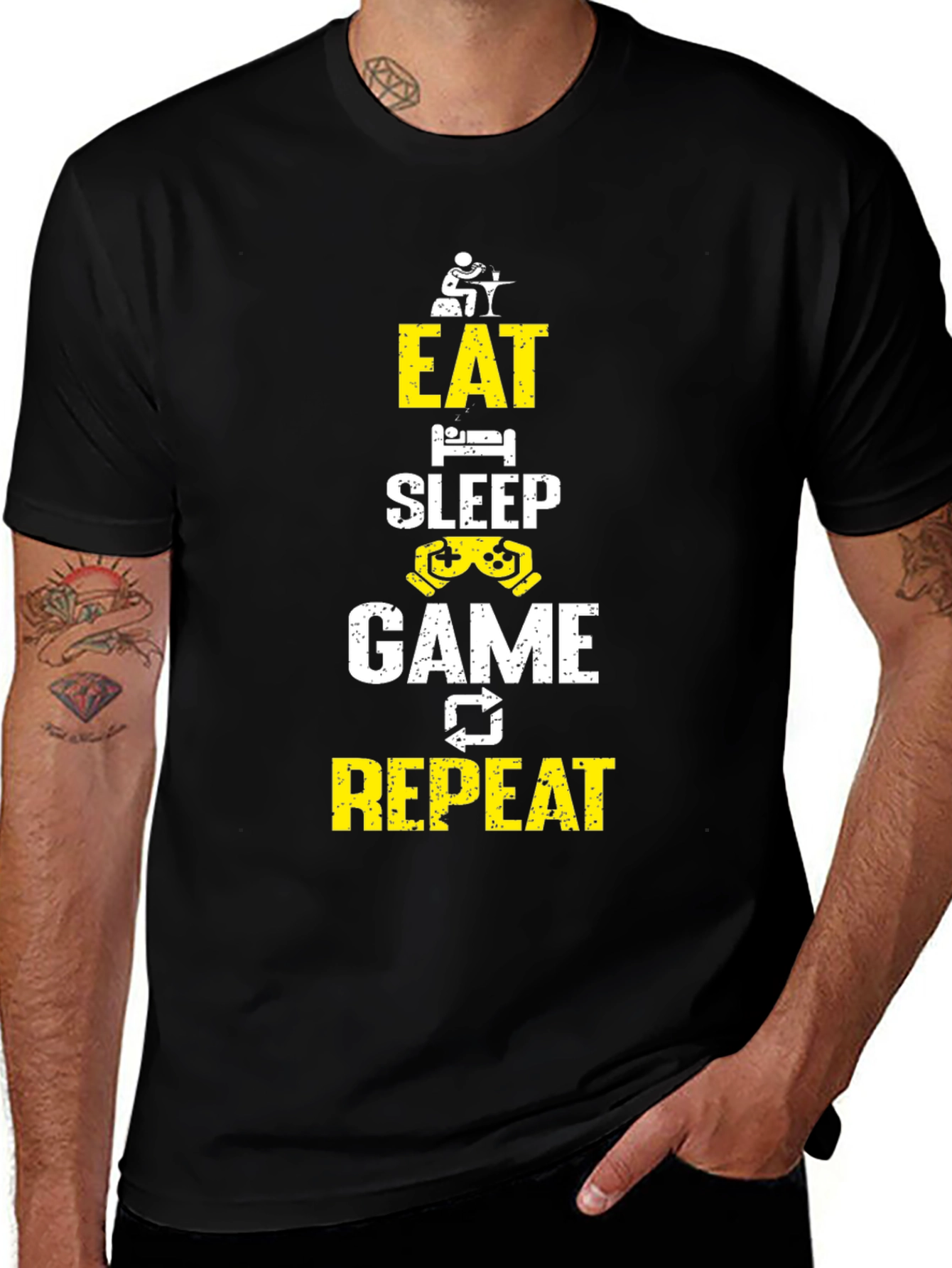 Eat Sleep Game Repeat Black Graphic Tee