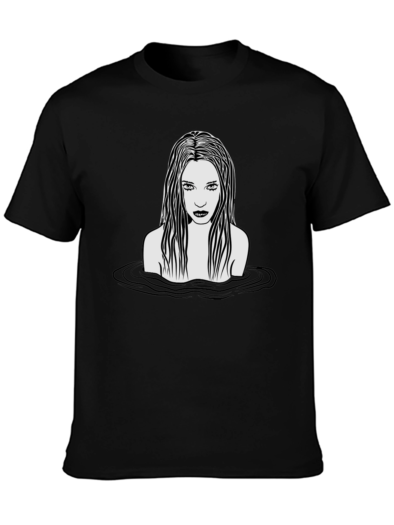 Eerie Woman in Water Graphic T-Shirt - Black