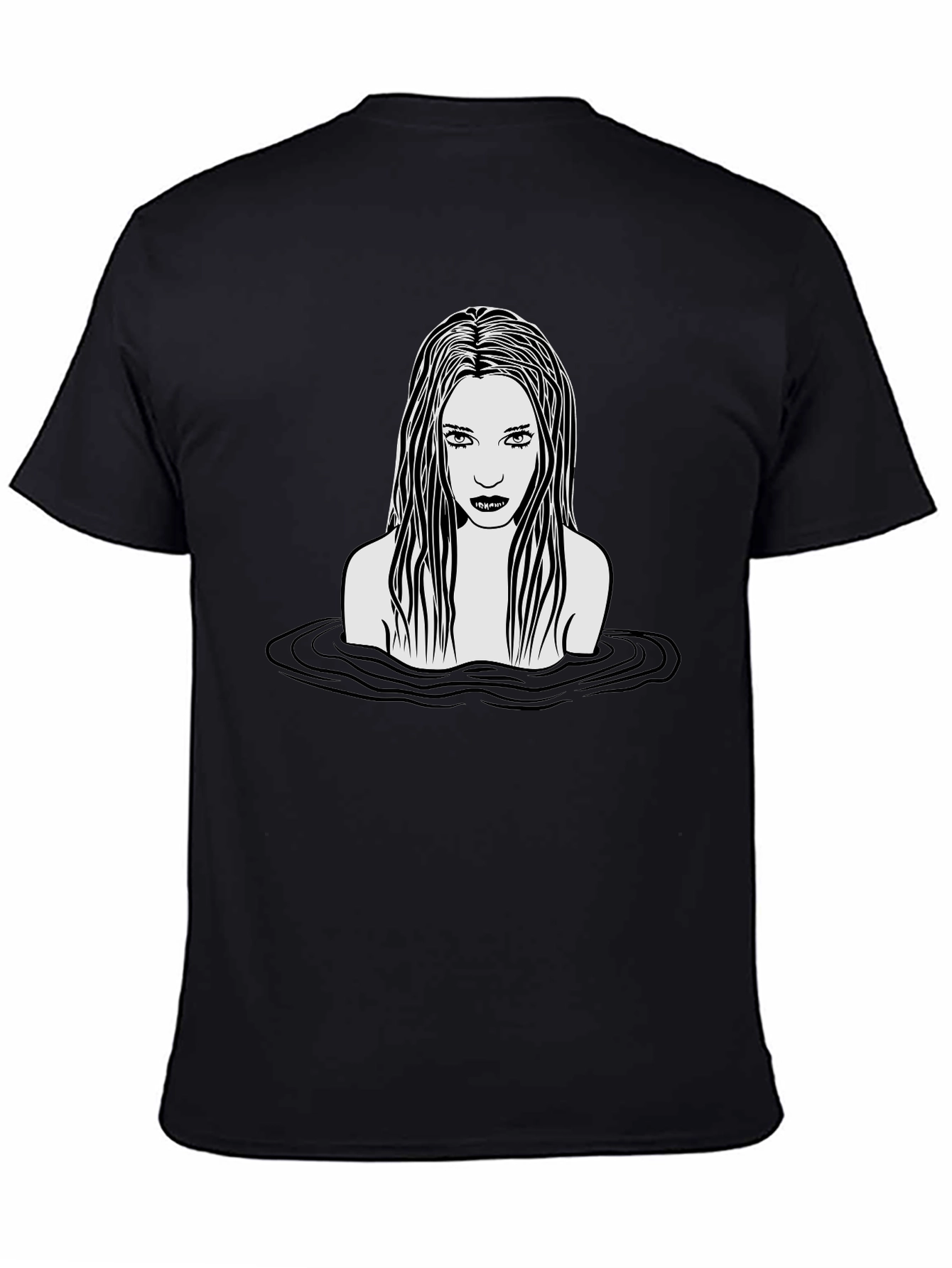 Eerie Woman in Water Graphic T-Shirt - Black