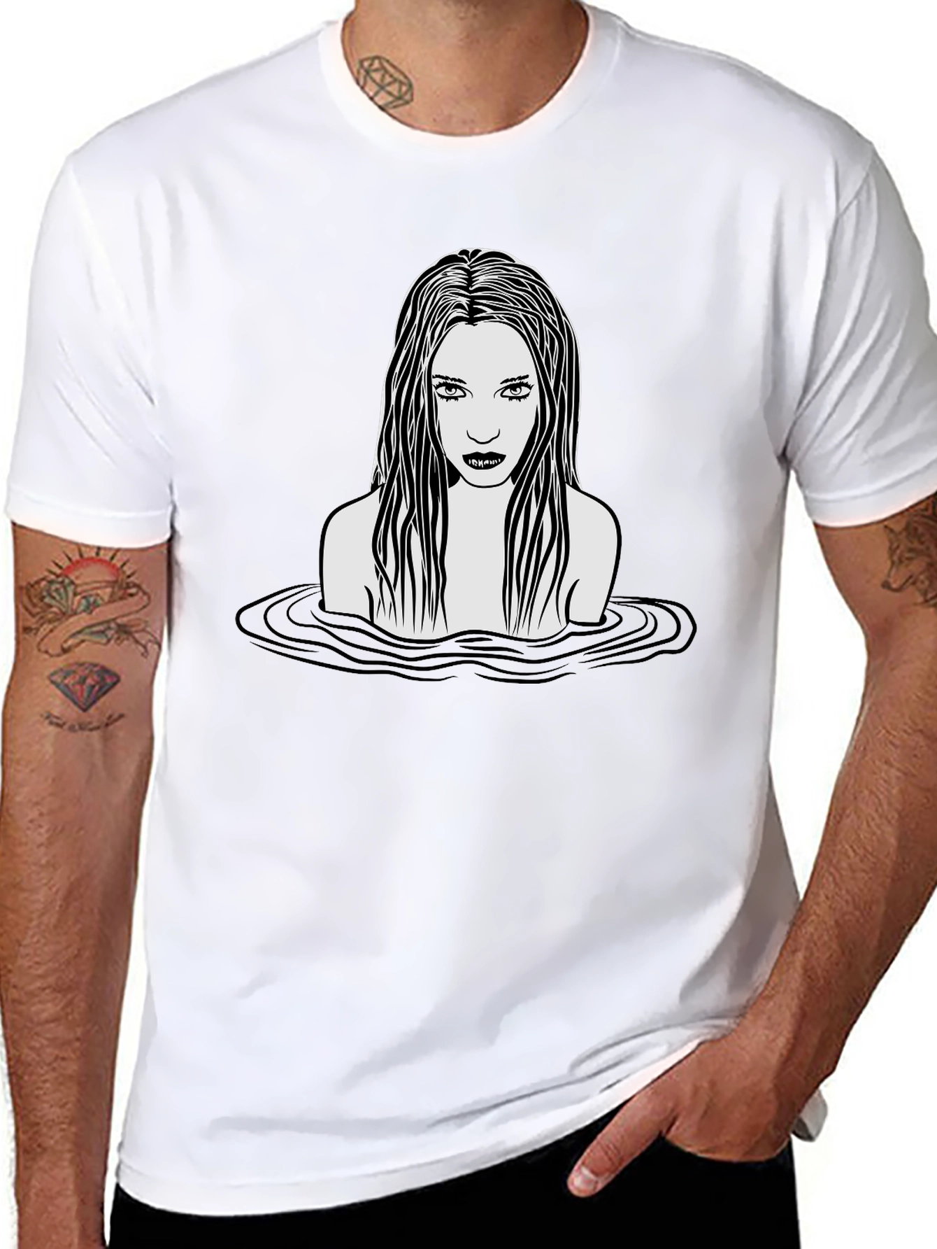Eerie Woman in Water Graphic T-Shirt - Black