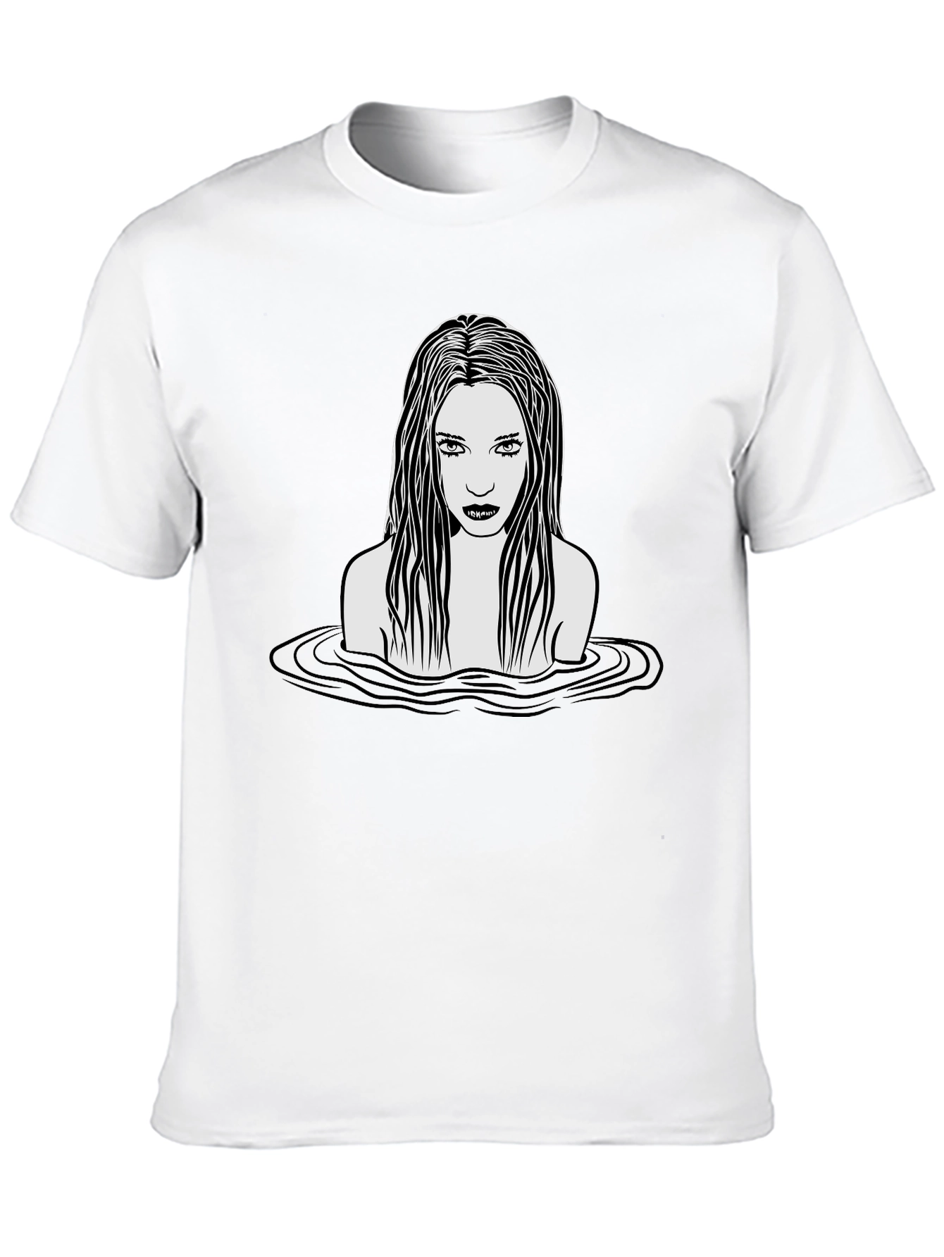 Eerie Woman in Water Graphic T-Shirt - Black