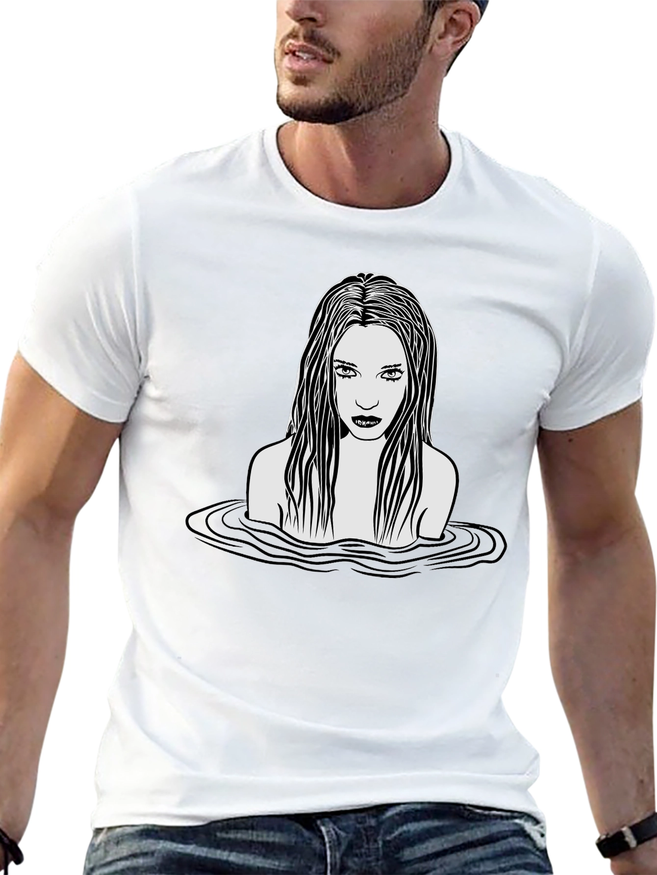 Eerie Woman in Water Graphic T-Shirt - Black