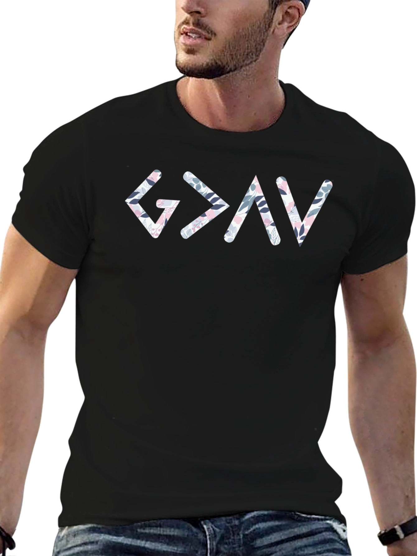 Floral Greater Than God T-Shirt - Christian Apparel