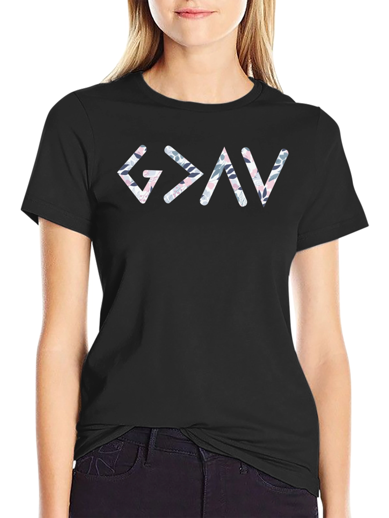 Floral Greater Than God T-Shirt - Christian Apparel