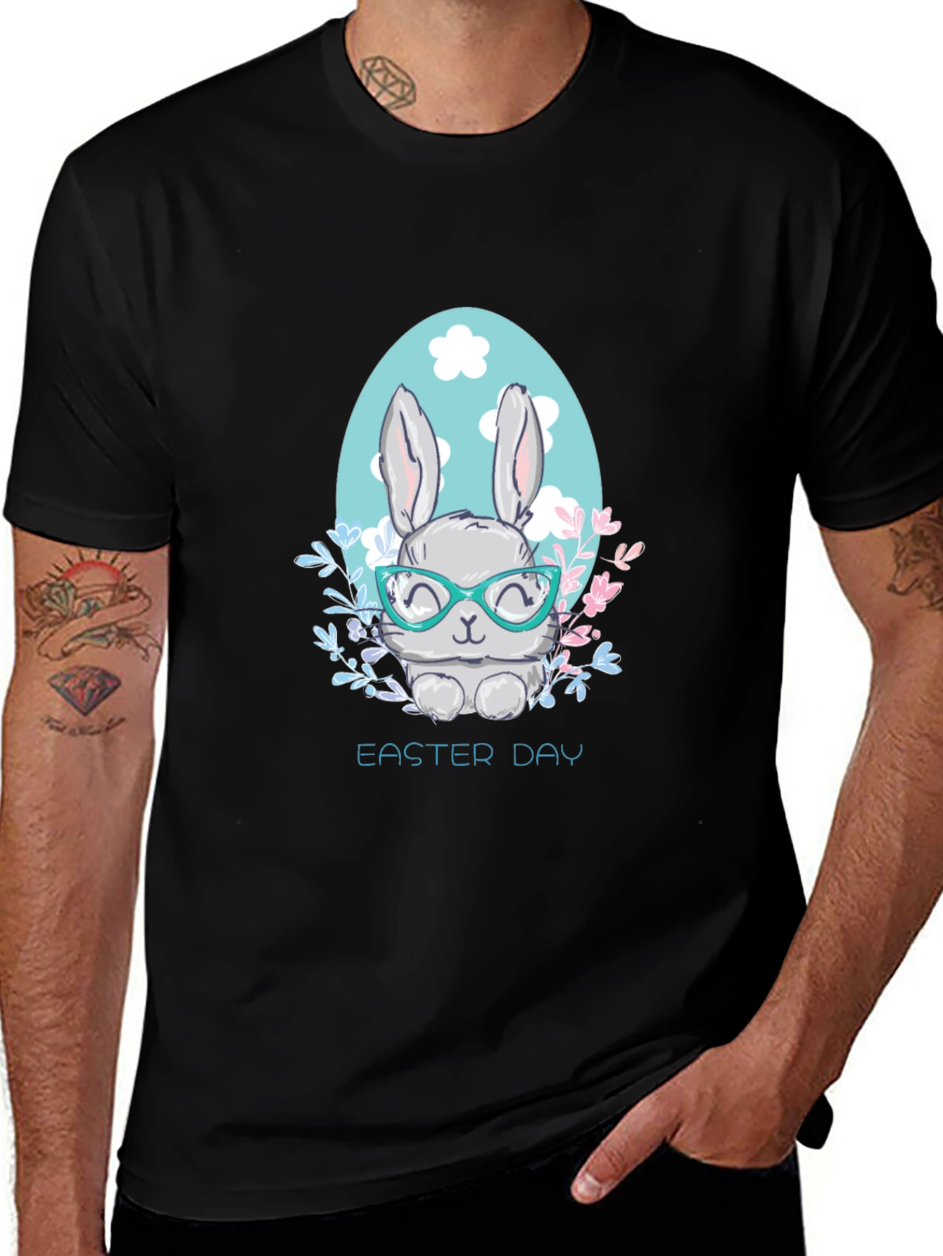 Easter Bunny Graphic T-Shirt Cute Rabbit with Glasses