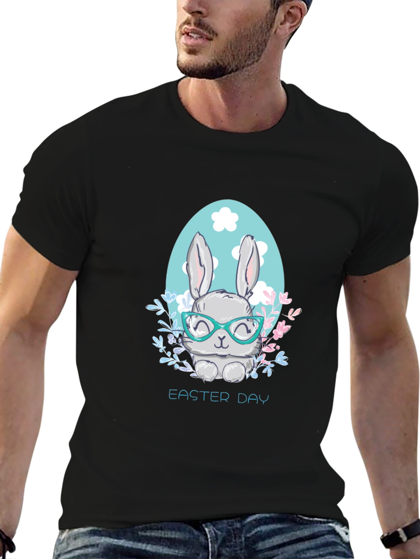 Easter Bunny Graphic T-Shirt Cute Rabbit with Glasses