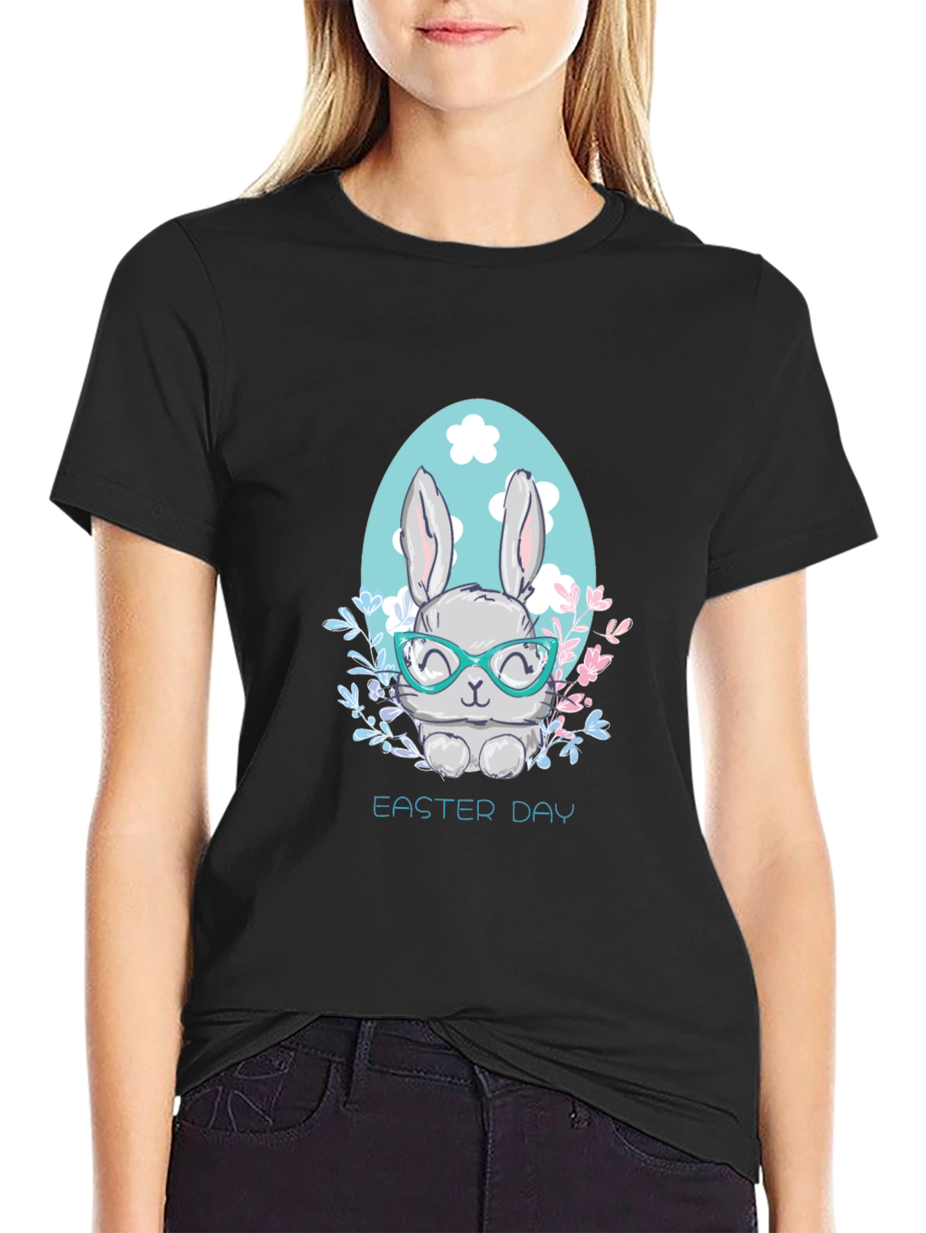 Easter Bunny Graphic T-Shirt Cute Rabbit with Glasses
