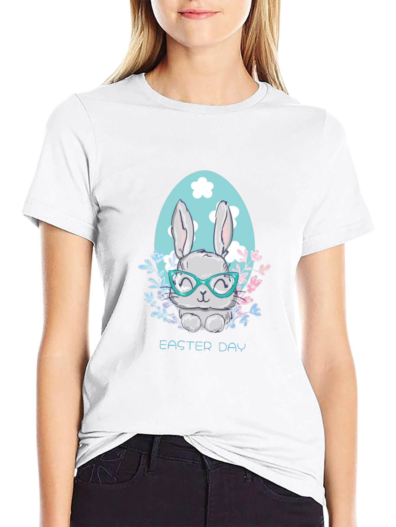 Easter Bunny Graphic T-Shirt Cute Rabbit with Glasses