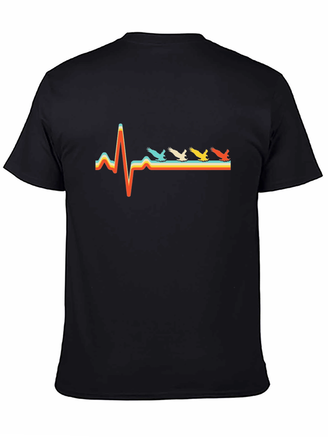 Retro Bird Heartbeat T-Shirt - Black