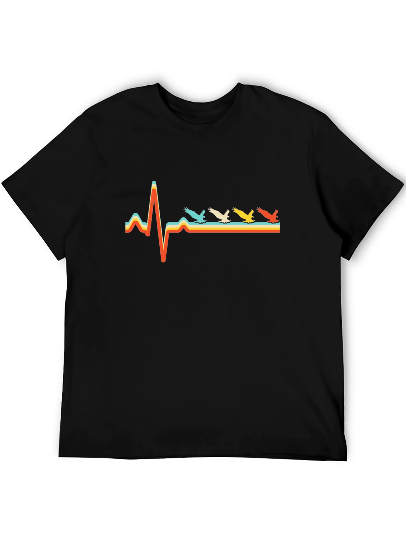 Retro Bird Heartbeat T-Shirt - Black