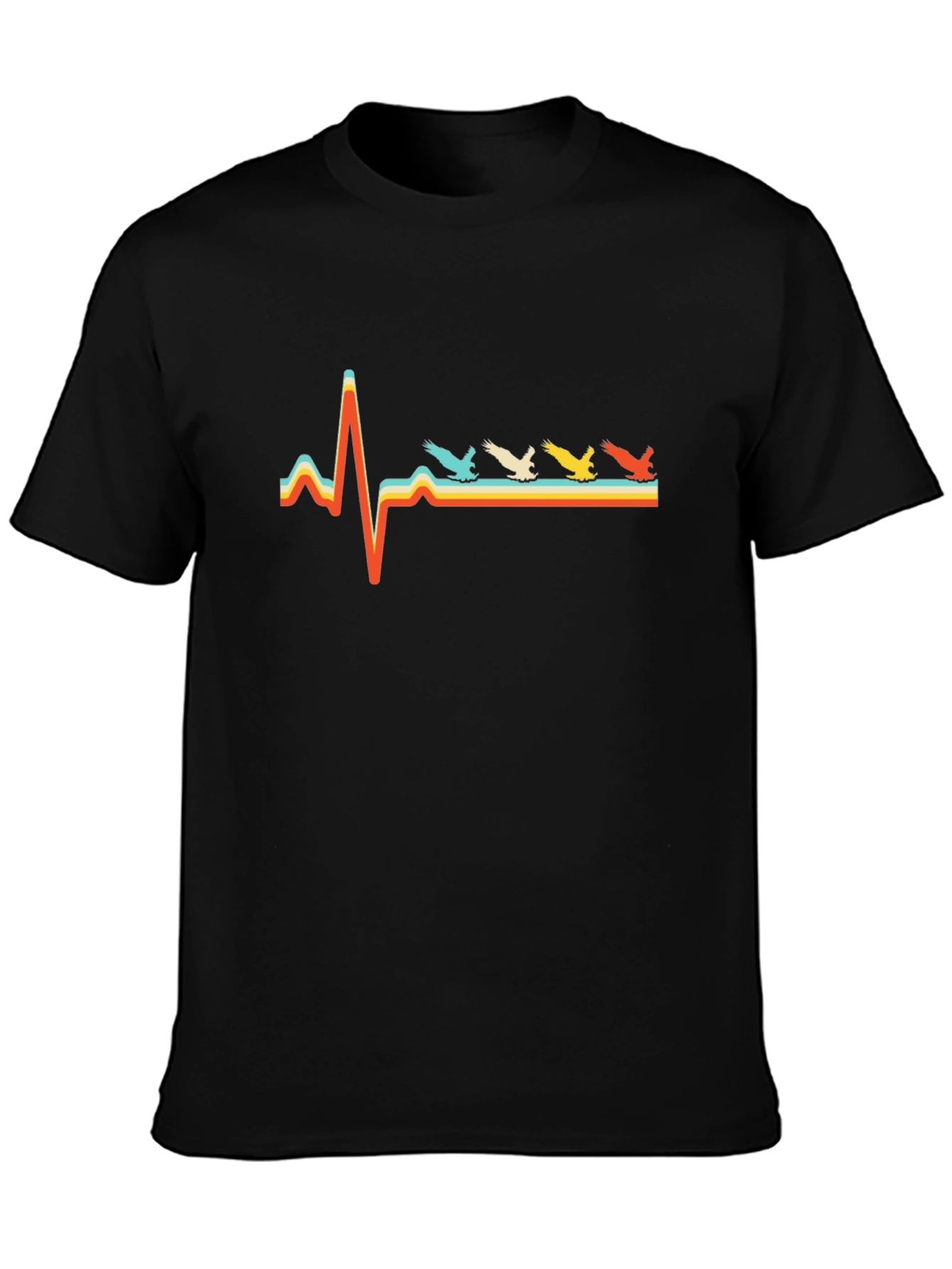 Retro Bird Heartbeat T-Shirt - Black