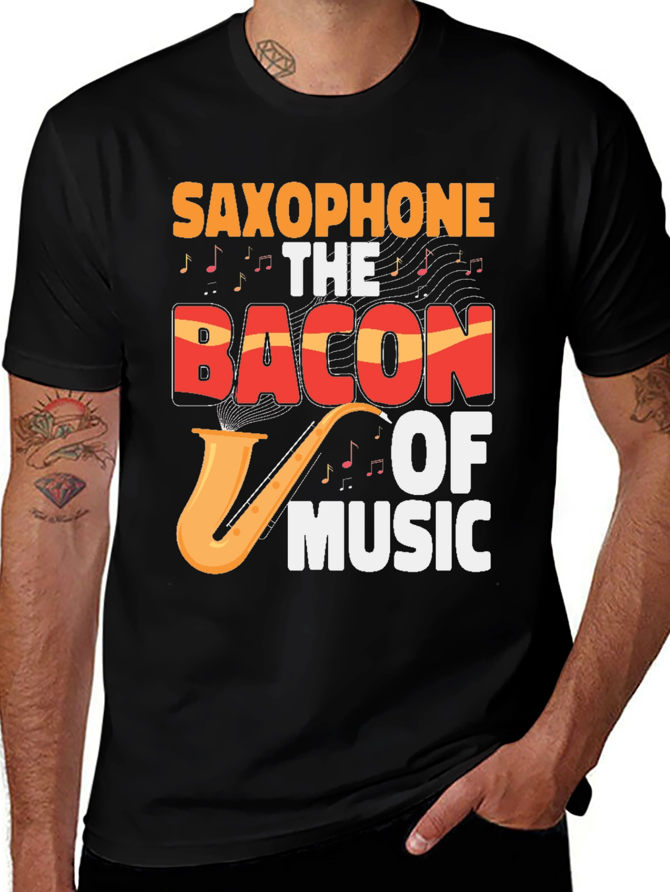 Saxophone The Bacon Of Music Graphic T-Shirt