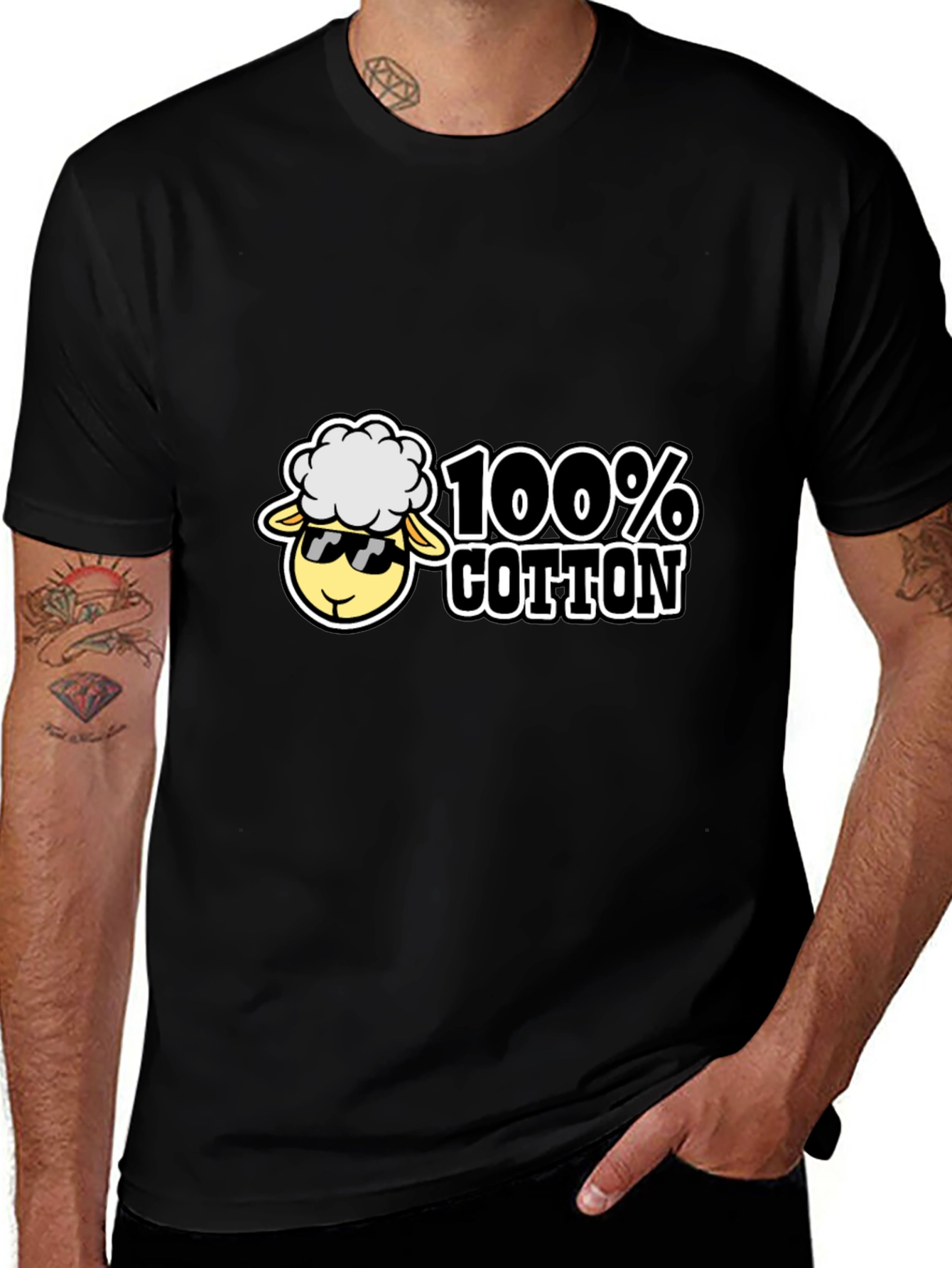 100% Cotton Sheep Graphic Black Tee