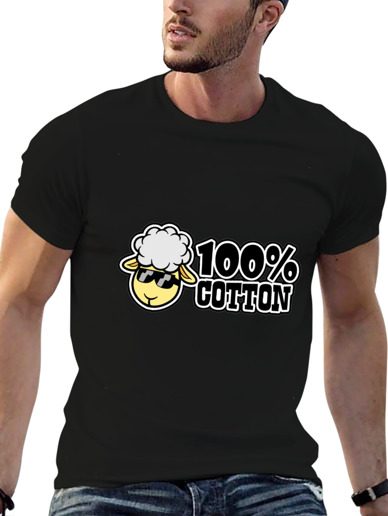 100% Cotton Sheep Graphic Black Tee