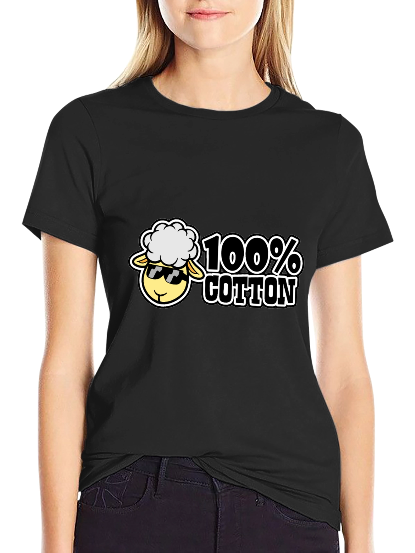 100% Cotton Sheep Graphic Black Tee