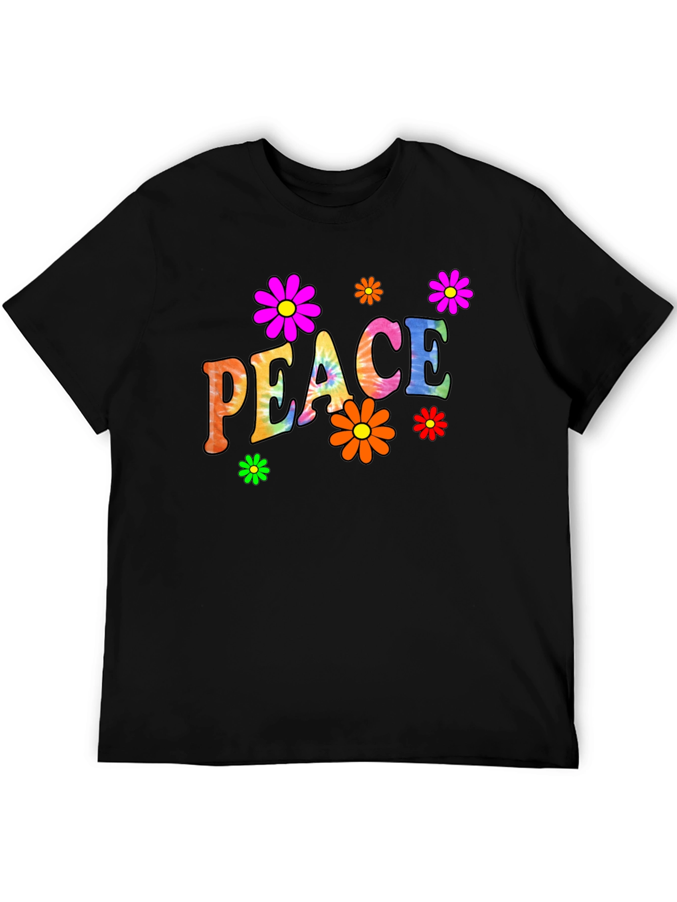 Peace Sign Flower Graphic Black T-Shirt