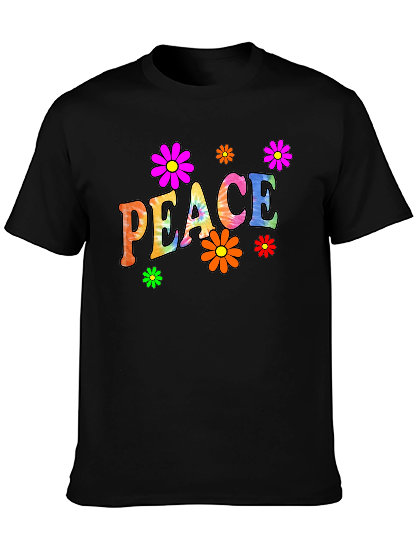 Peace Sign Flower Graphic Black T-Shirt
