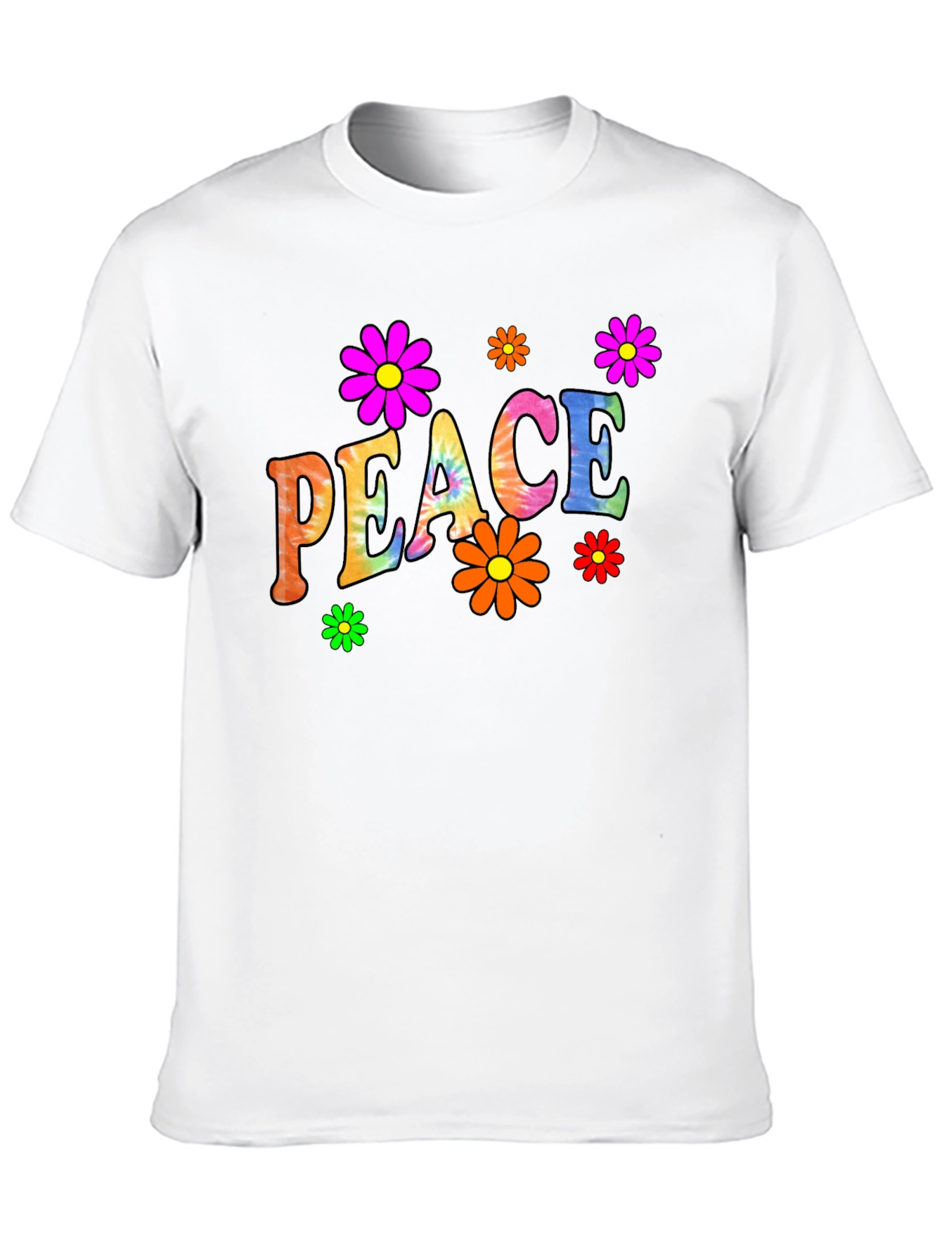 Peace Sign Flower Graphic Black T-Shirt