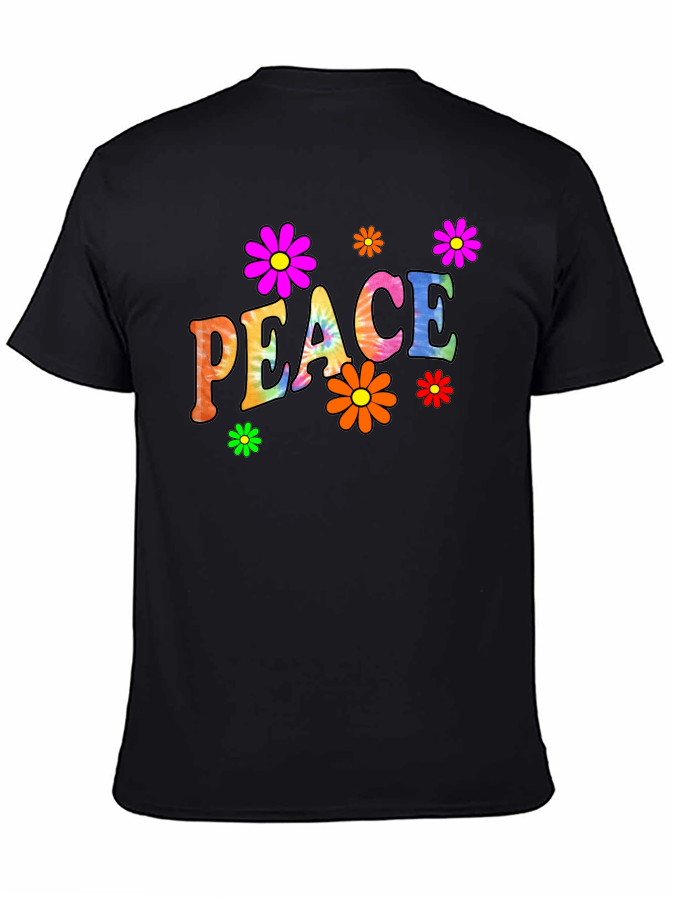 Peace Sign Flower Graphic Black T-Shirt