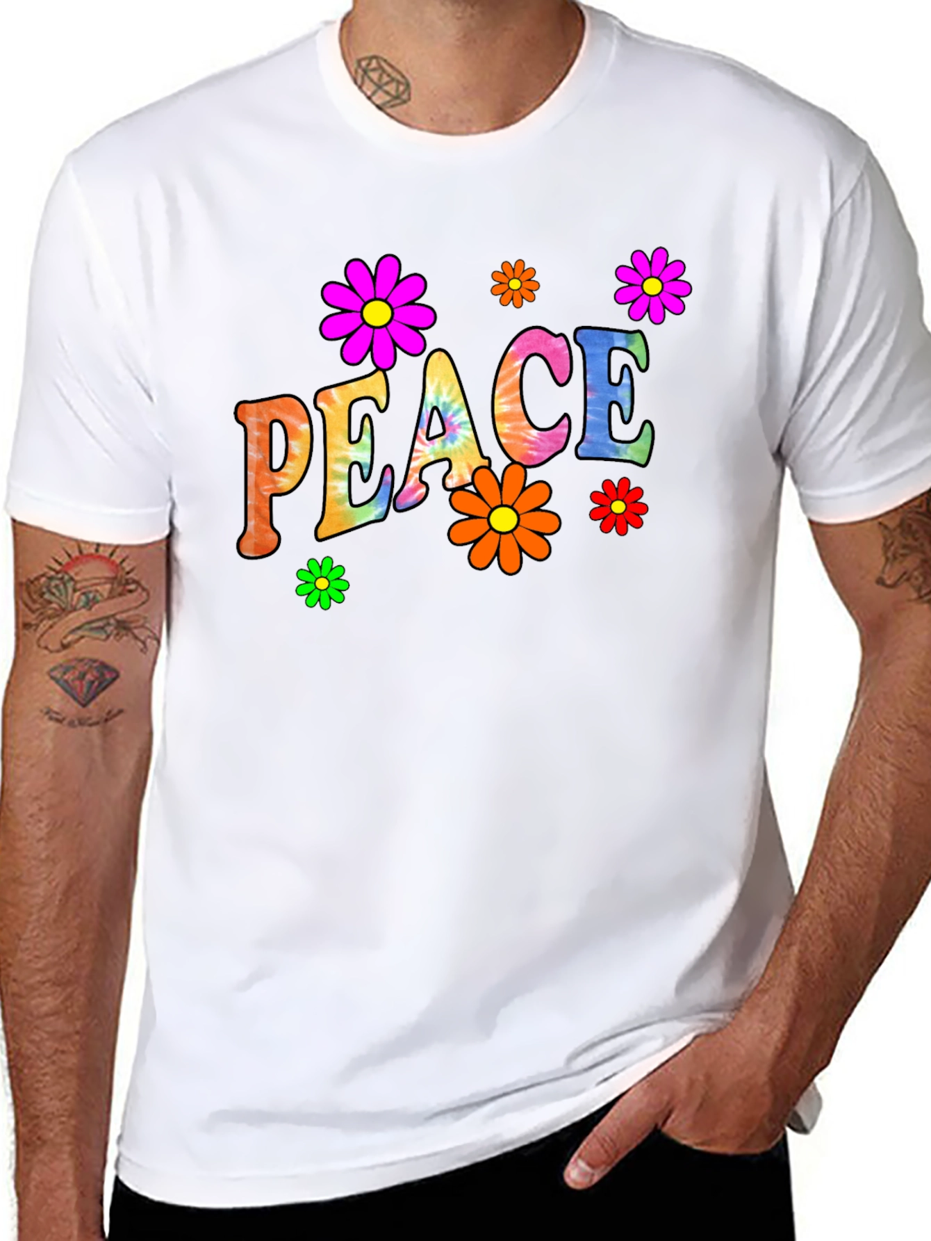 Peace Sign Flower Graphic Black T-Shirt