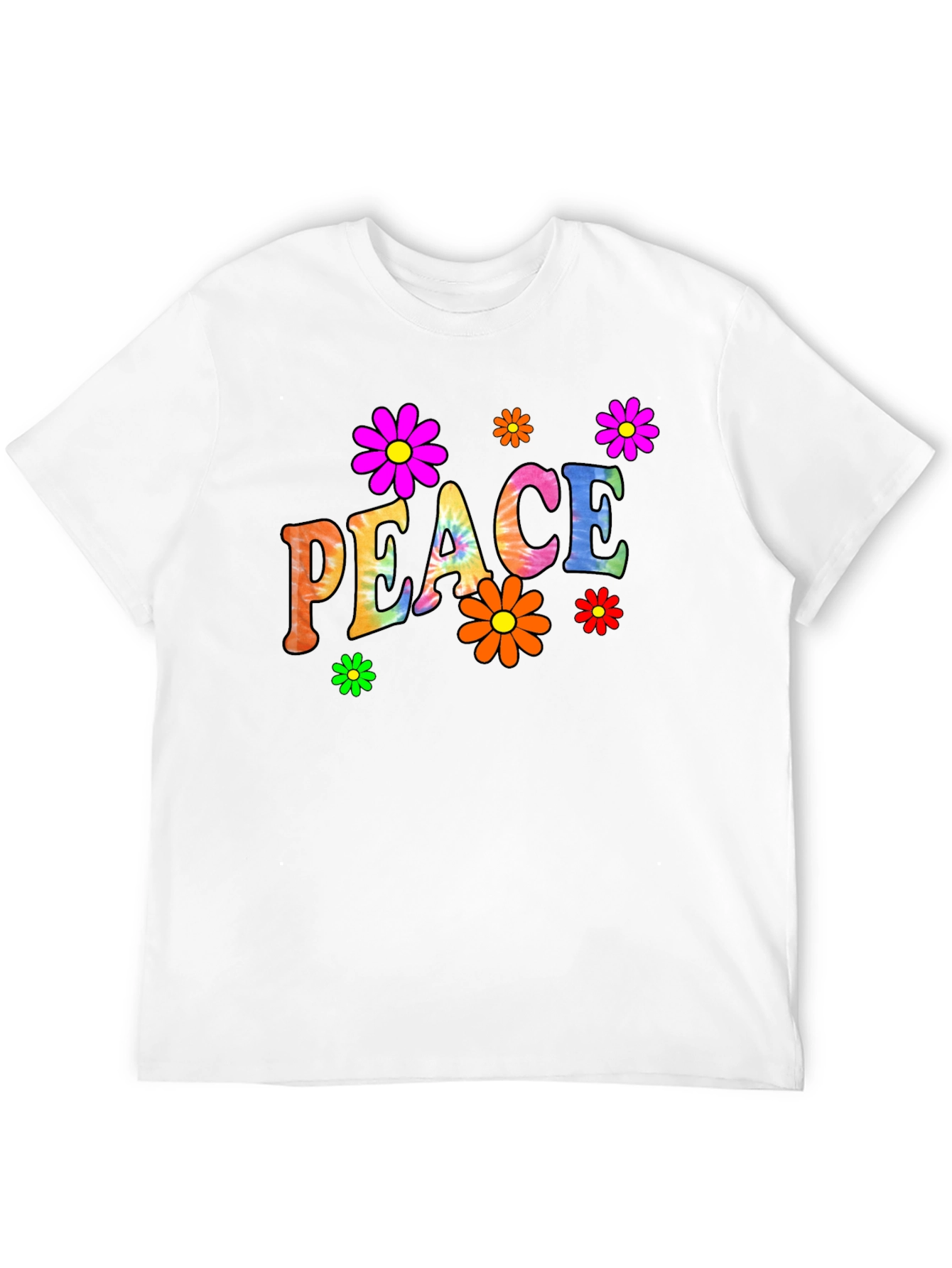 Peace Sign Flower Graphic Black T-Shirt