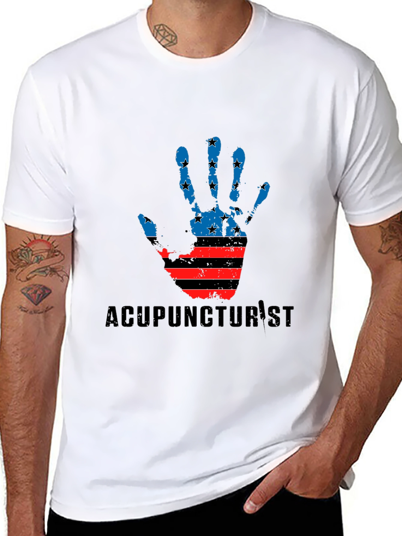 Acupuncturist American Flag Hand T-Shirt