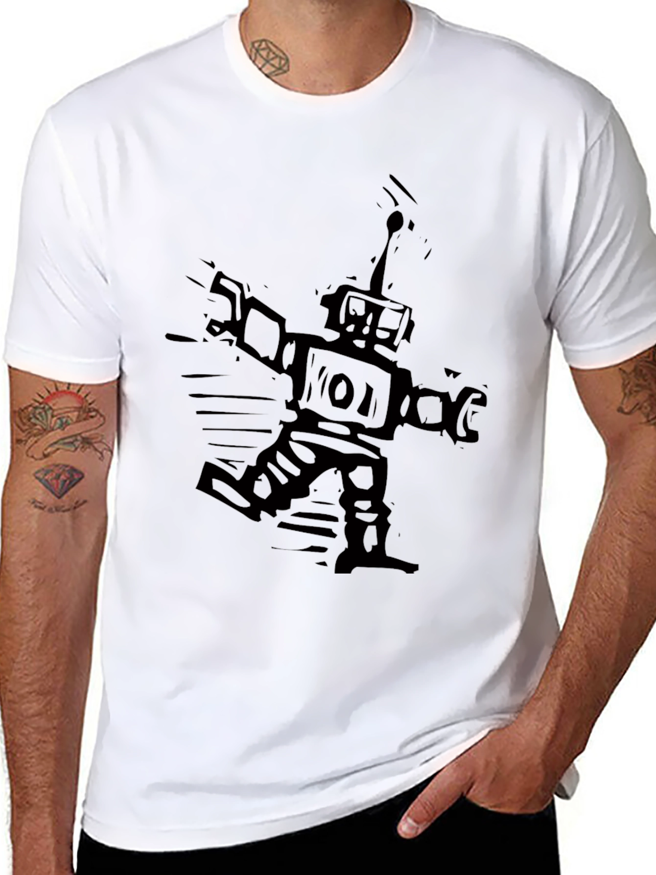 Robot Graphic Black T-Shirt - Mens Short Sleeve