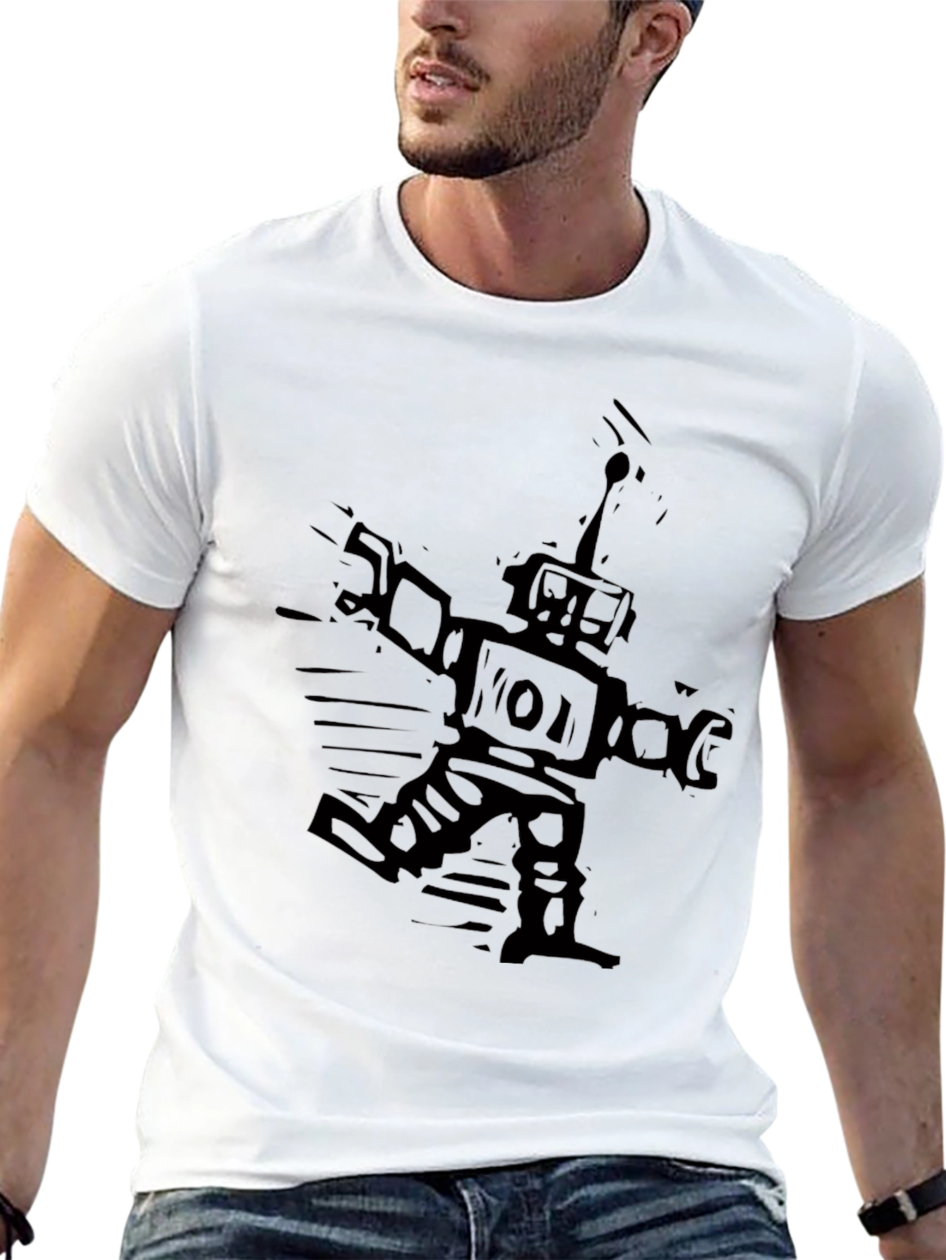 Robot Graphic Black T-Shirt - Mens Short Sleeve